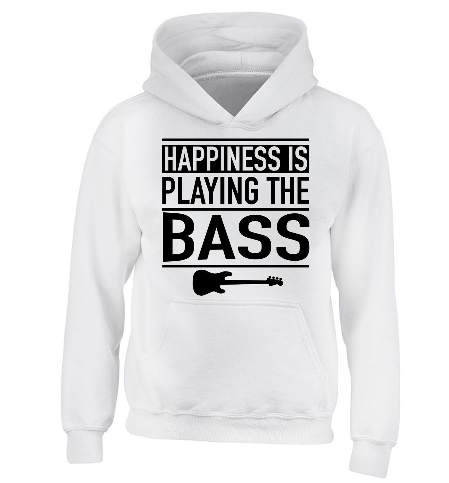 Happines is playing the bass children's white hoodie 12-14 Years