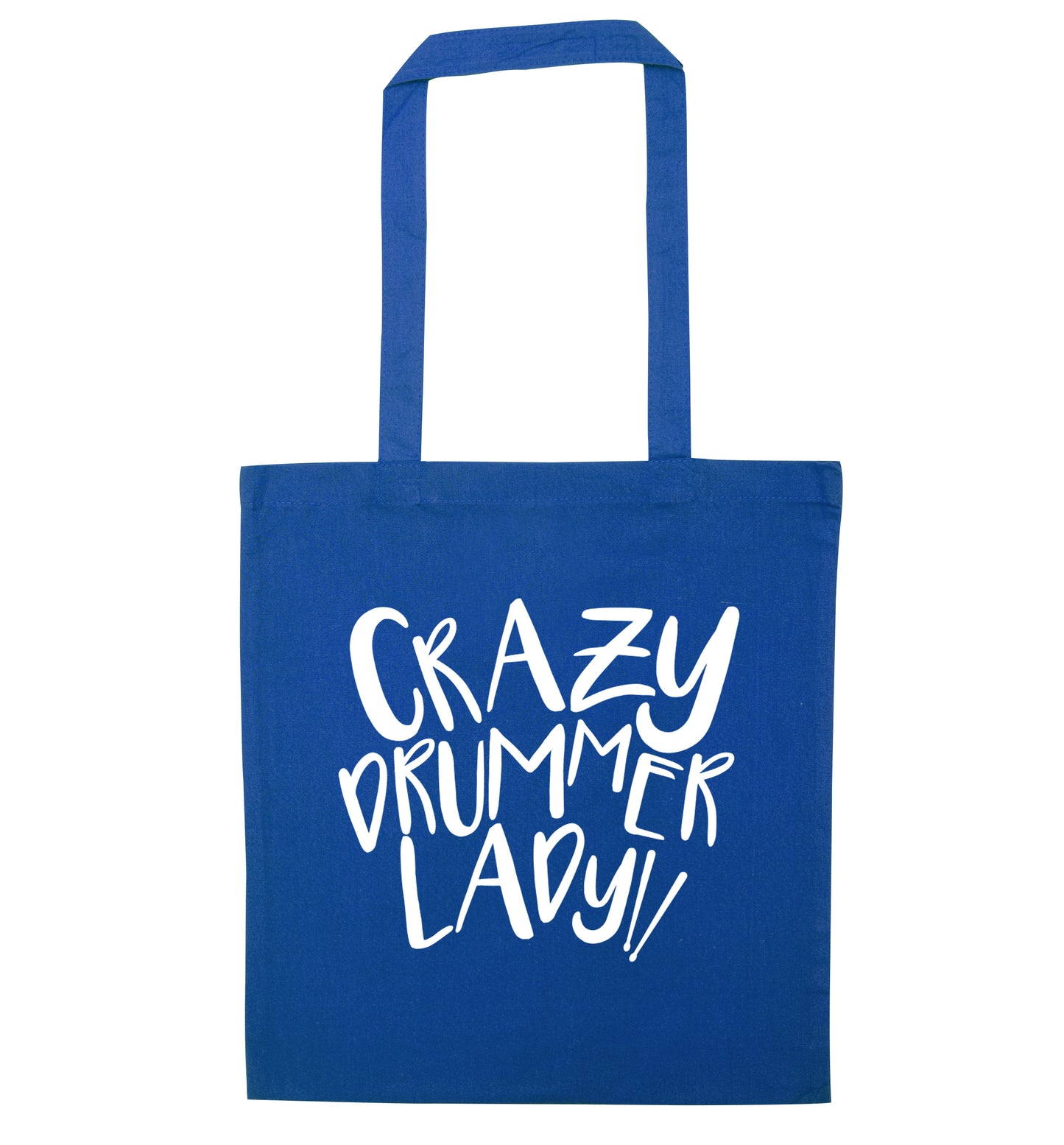 Crazy drummer lady blue tote bag