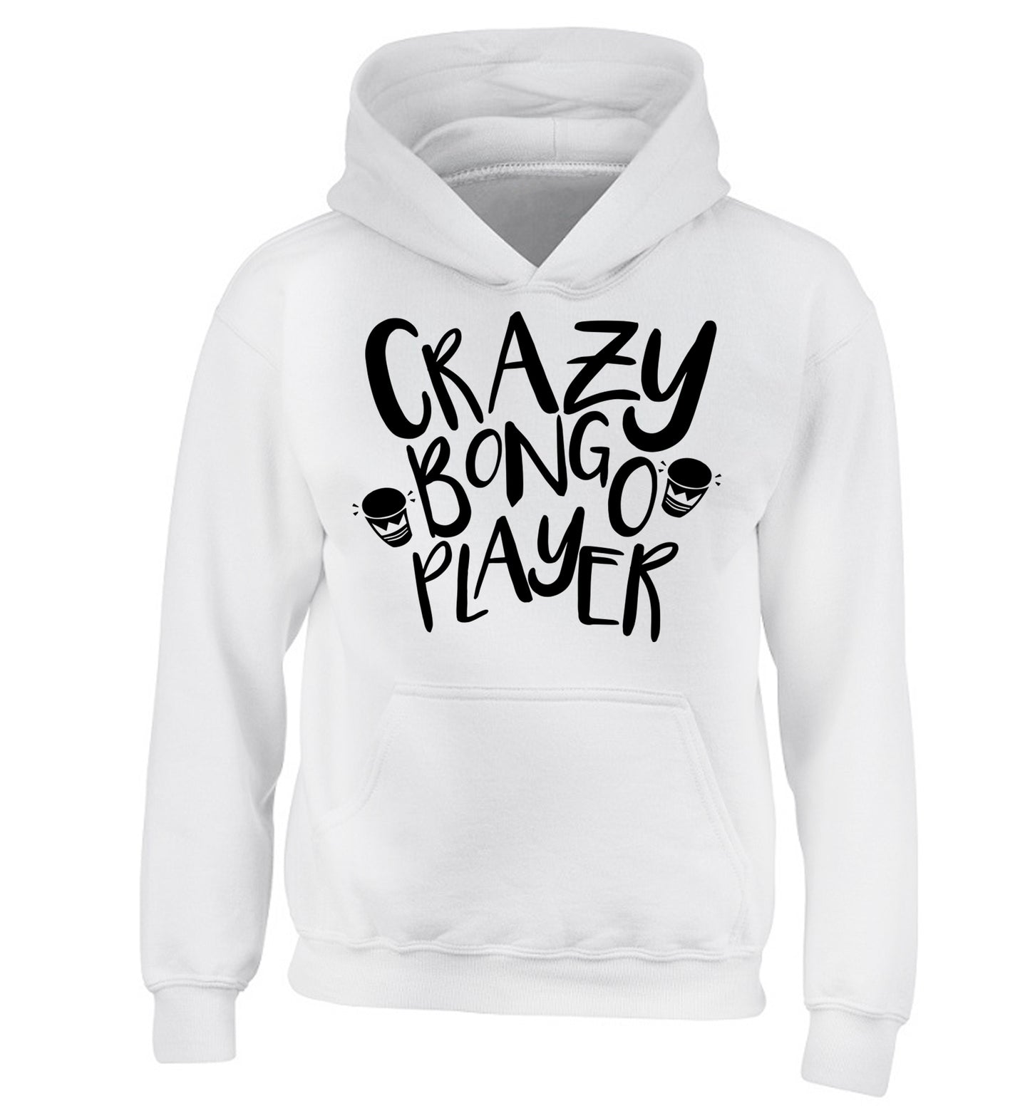 Crazy bongo player children's white hoodie 12-14 Years