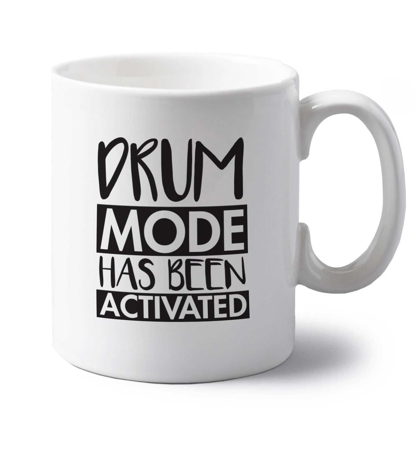 Drum mode activated left handed white ceramic mug