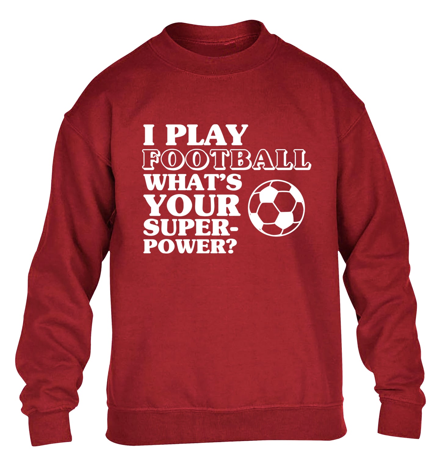 I play football what's your superpower? children's grey sweater 12-14 Years