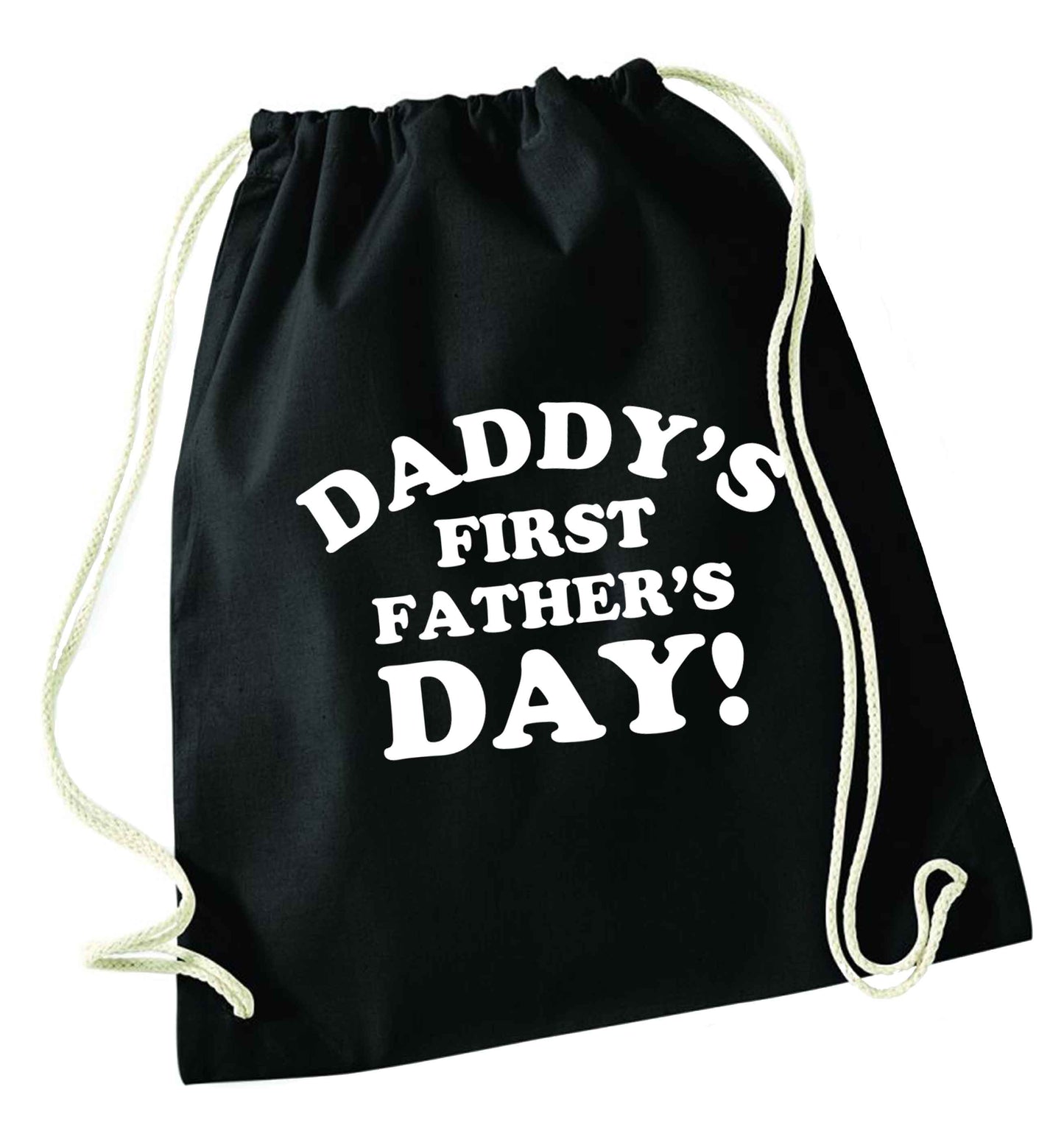 Daddy's first father's day black drawstring bag