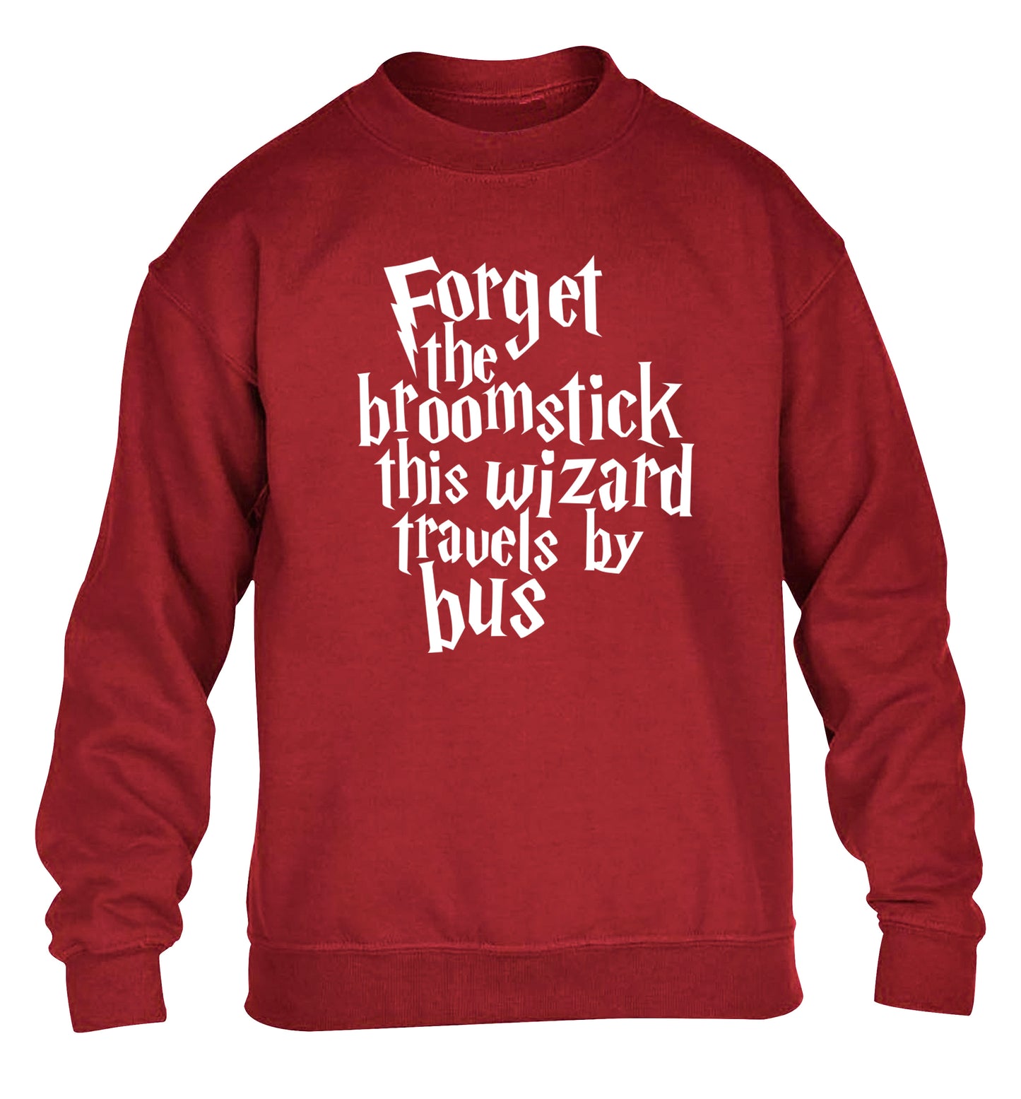 Forget the broomstick this wizard travels by bus children's grey sweater 12-14 Years