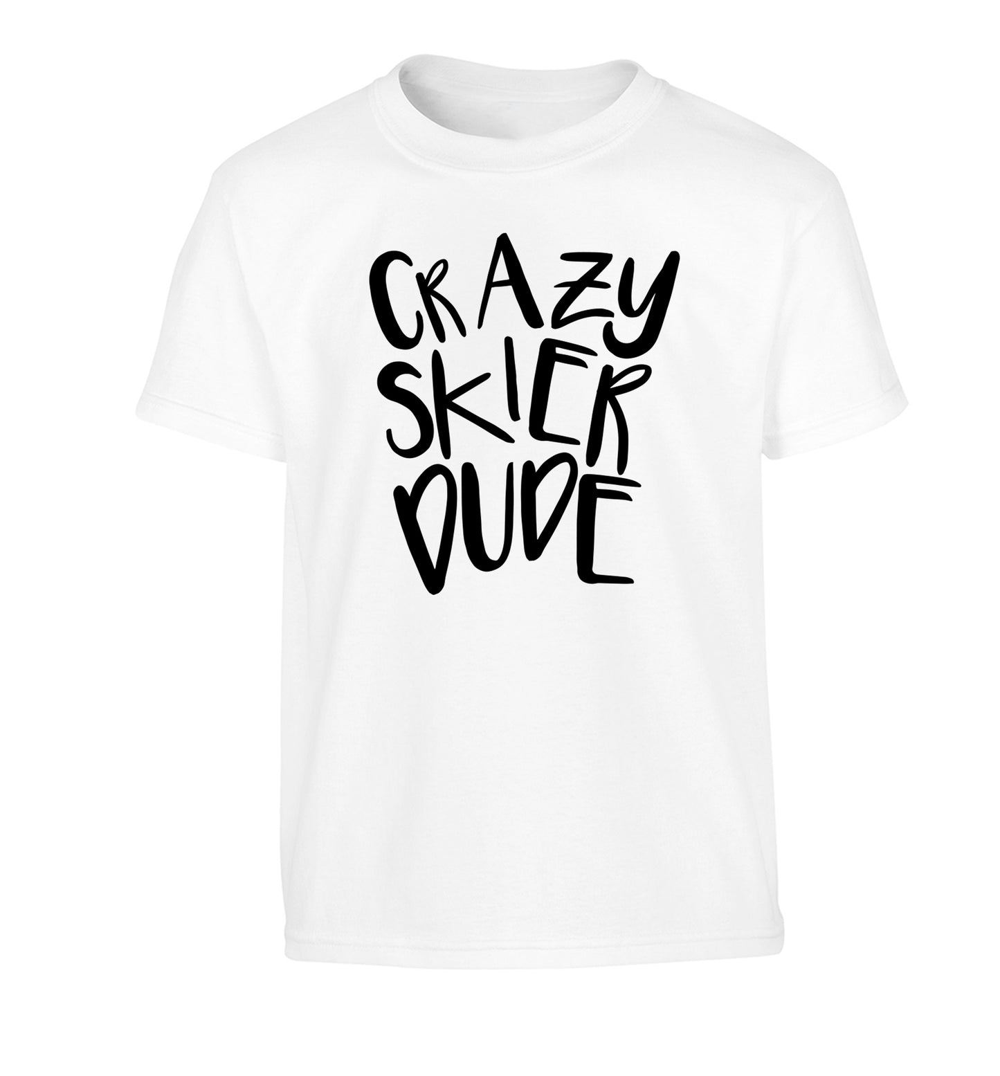 Crazy skier dude Children's white Tshirt 12-14 Years
