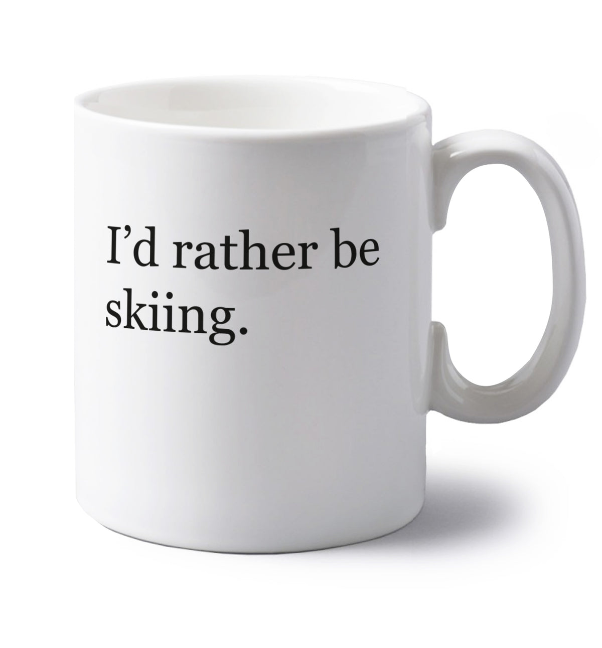 Skiing mode activated left handed white ceramic mug