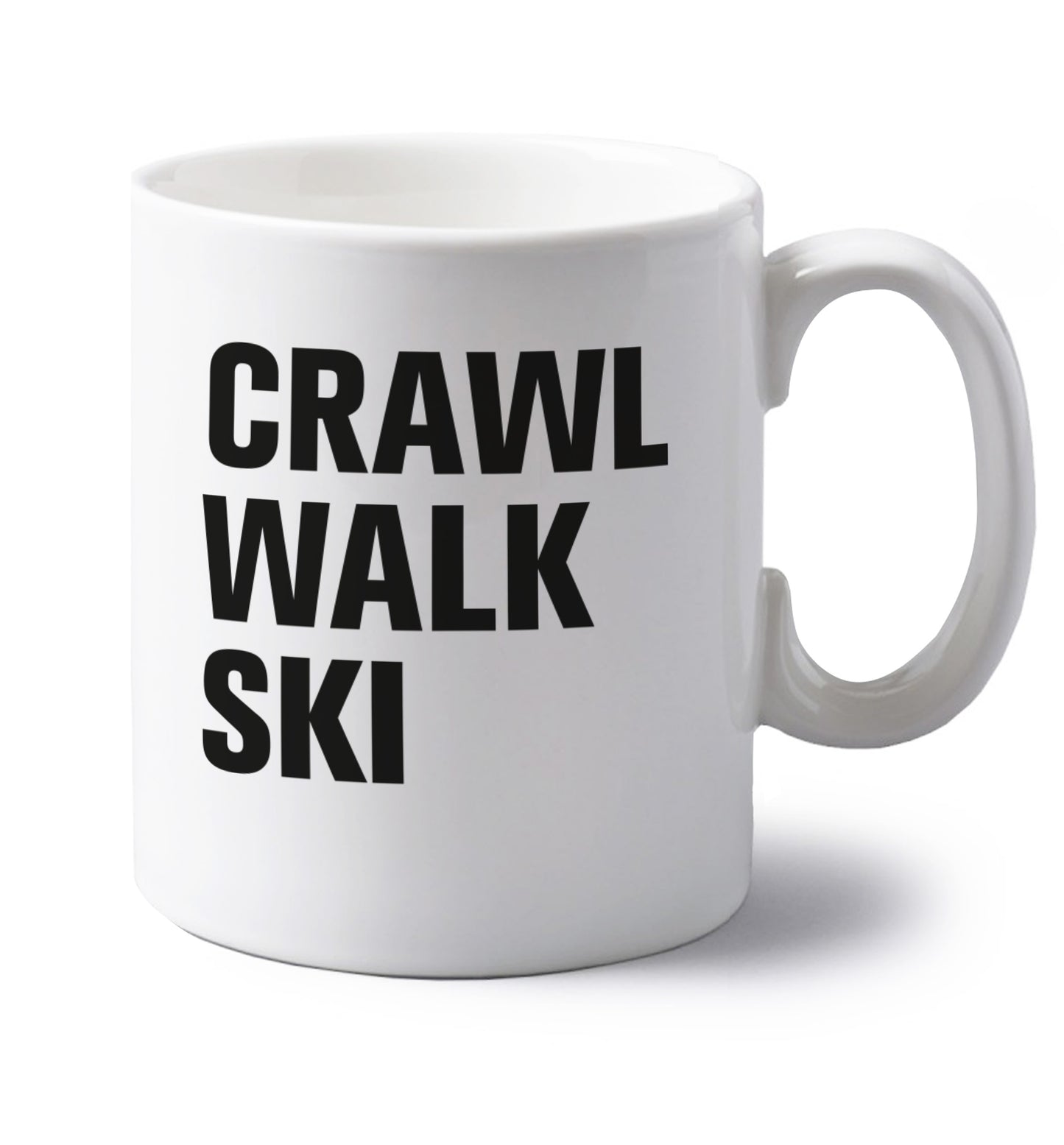 Crawl walk ski left handed white ceramic mug