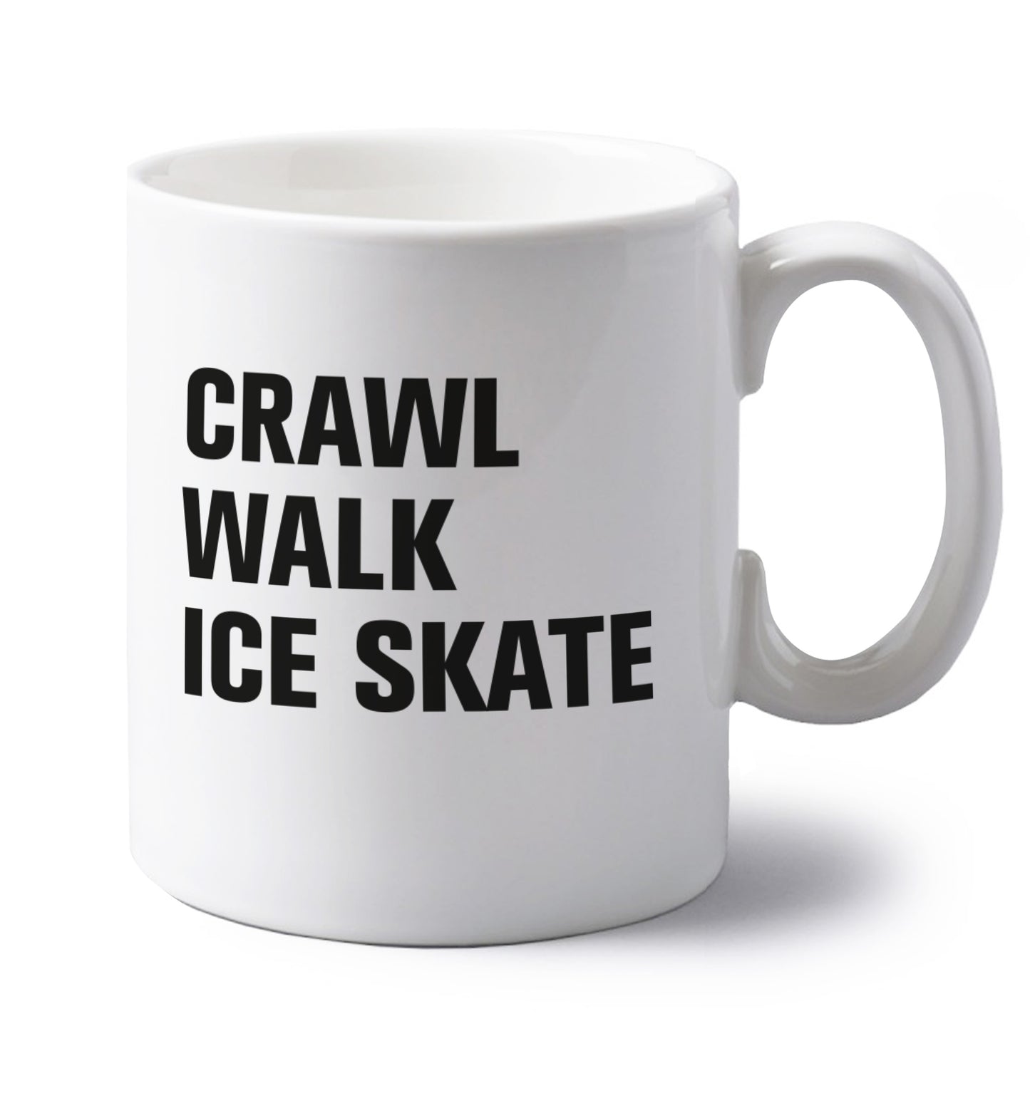 Crawl walk ice skate left handed white ceramic mug