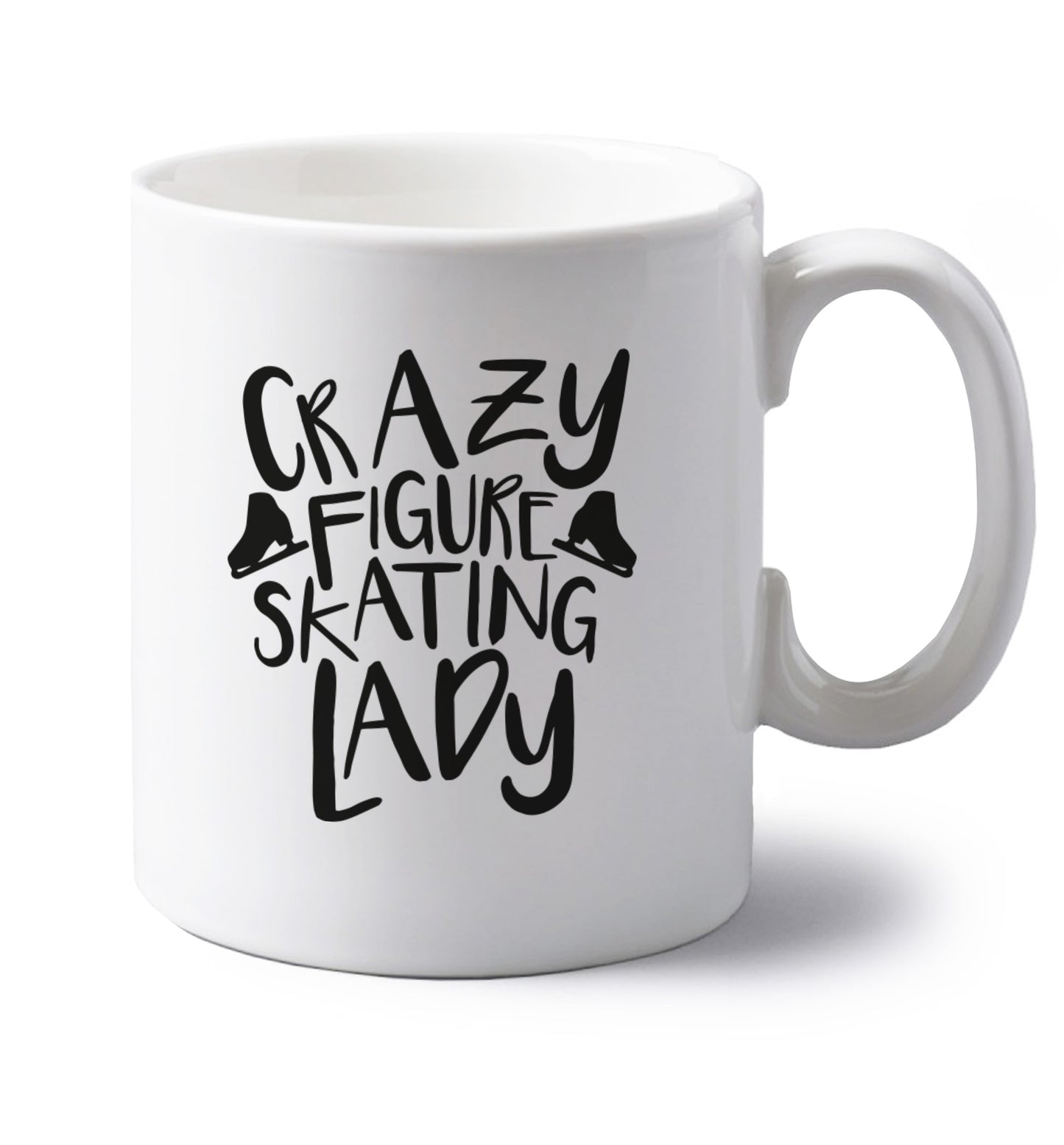 Crazy figure skating lady left handed white ceramic mug