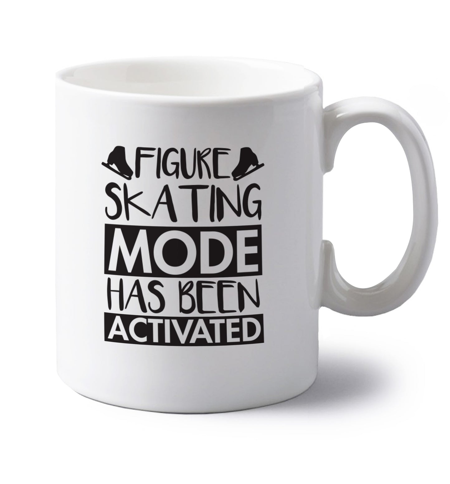 Figure skating mode activated left handed white ceramic mug