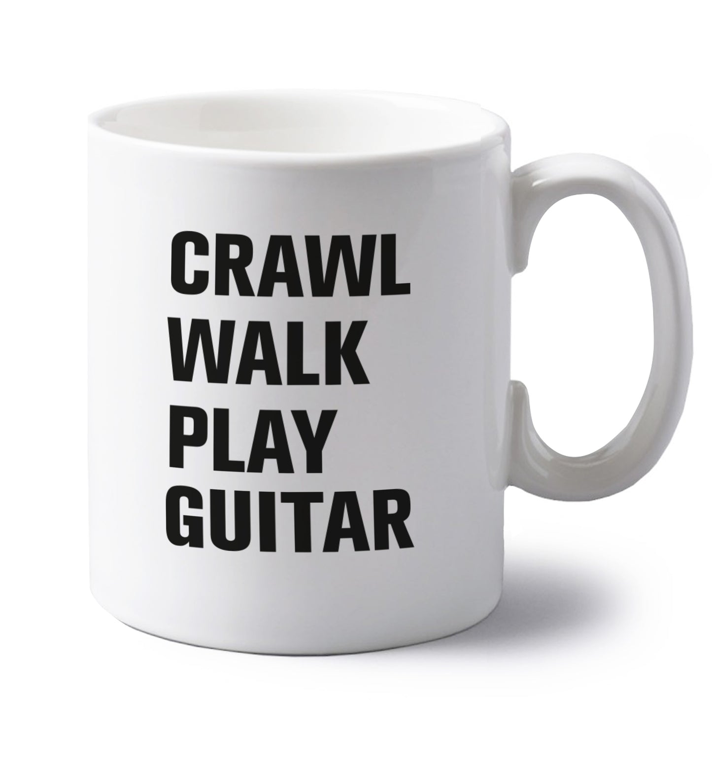 Crawl walk play guitar left handed white ceramic mug