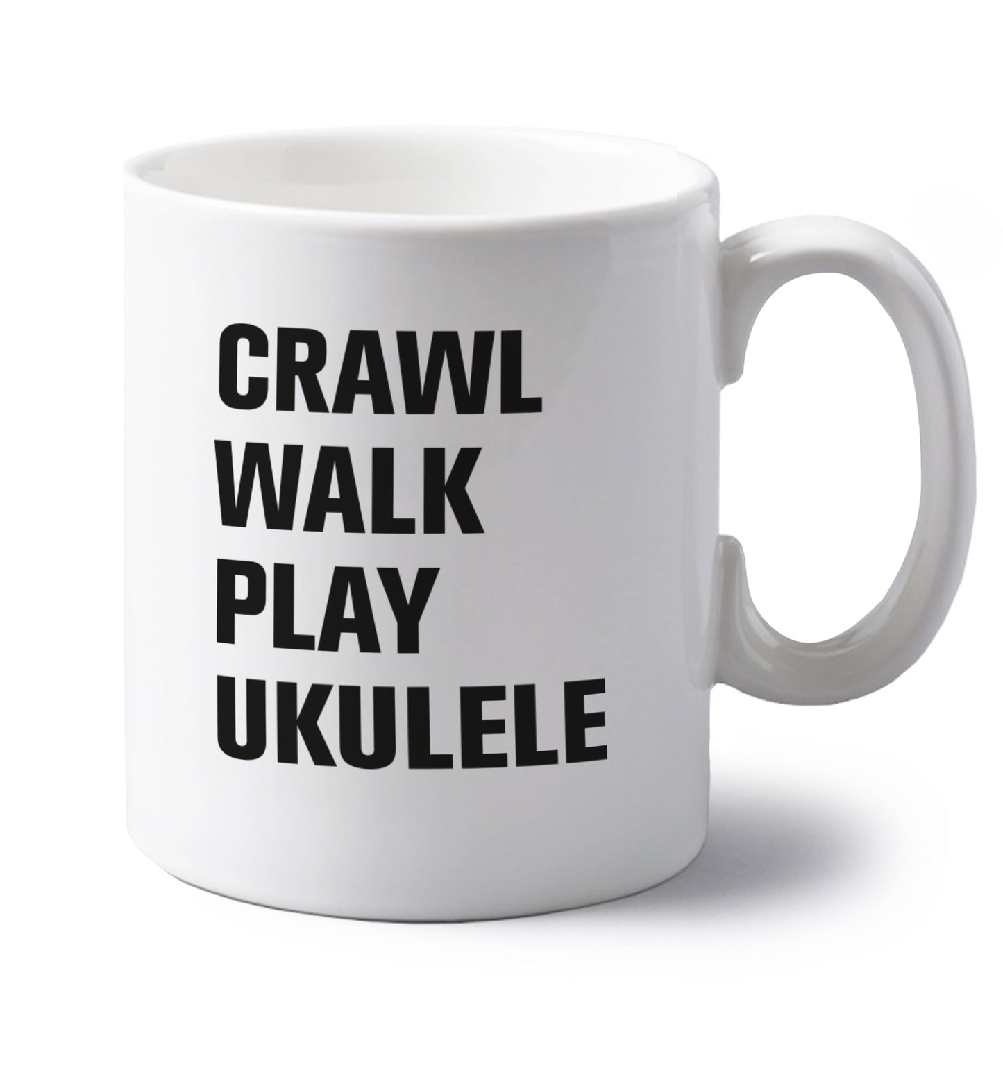 Crawl walk play ukulele left handed white ceramic mug