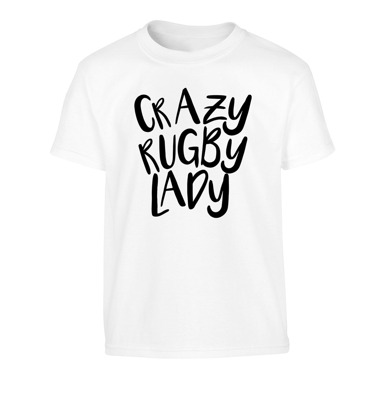 Crazy rugby lady Children's white Tshirt 12-13 Years