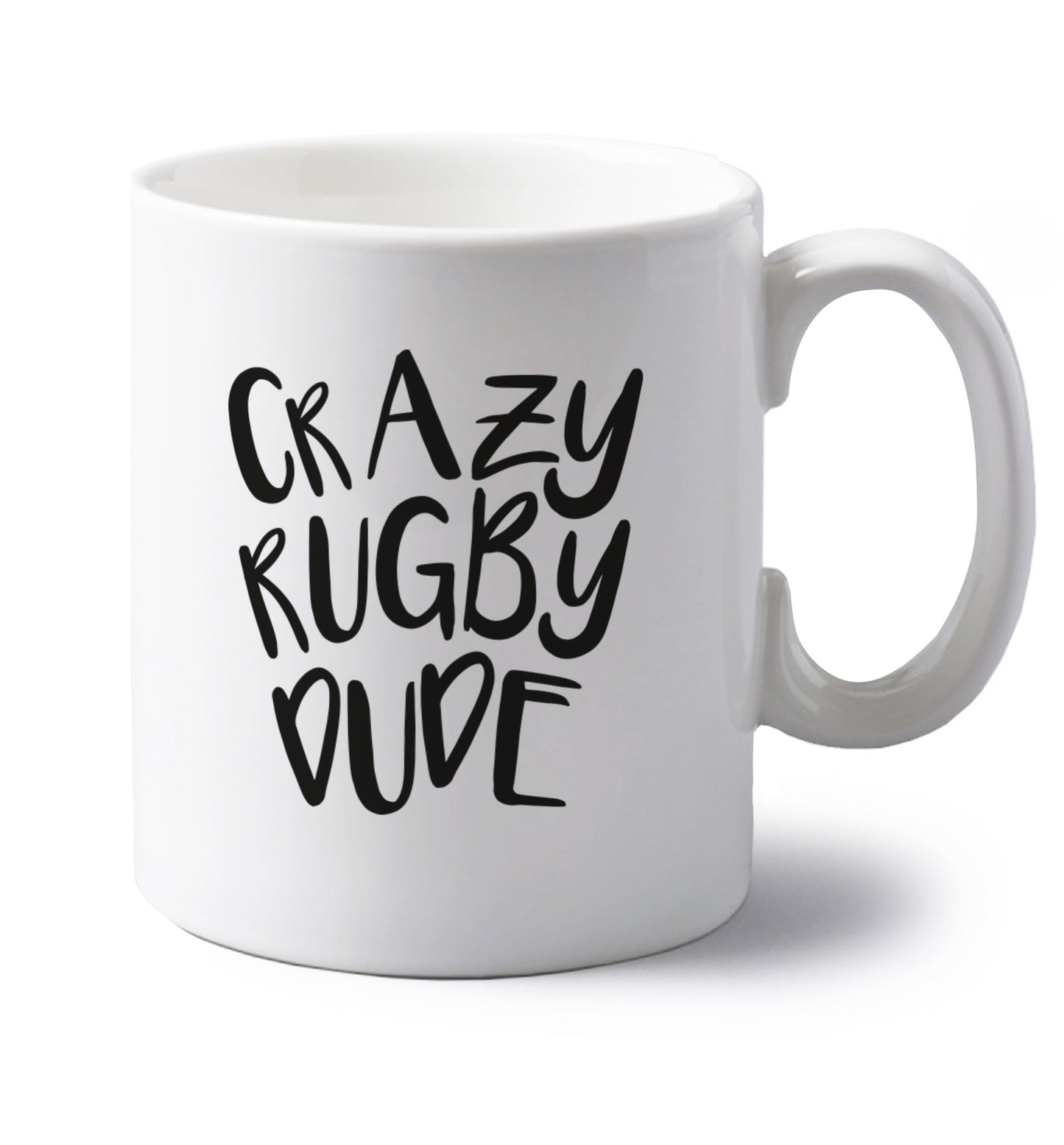 Crazy rugby dude left handed white ceramic mug