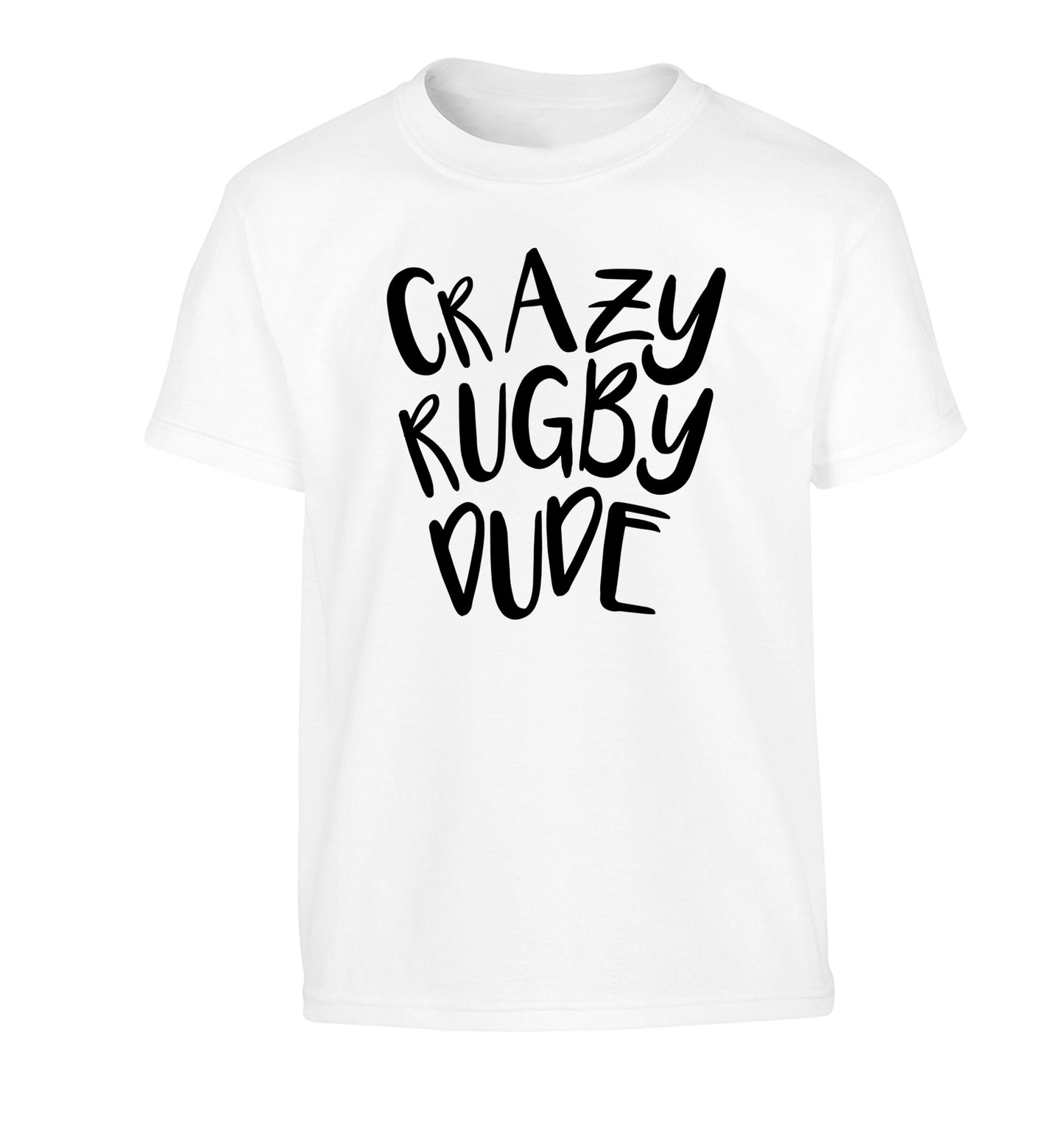 Crazy rugby dude Children's white Tshirt 12-13 Years