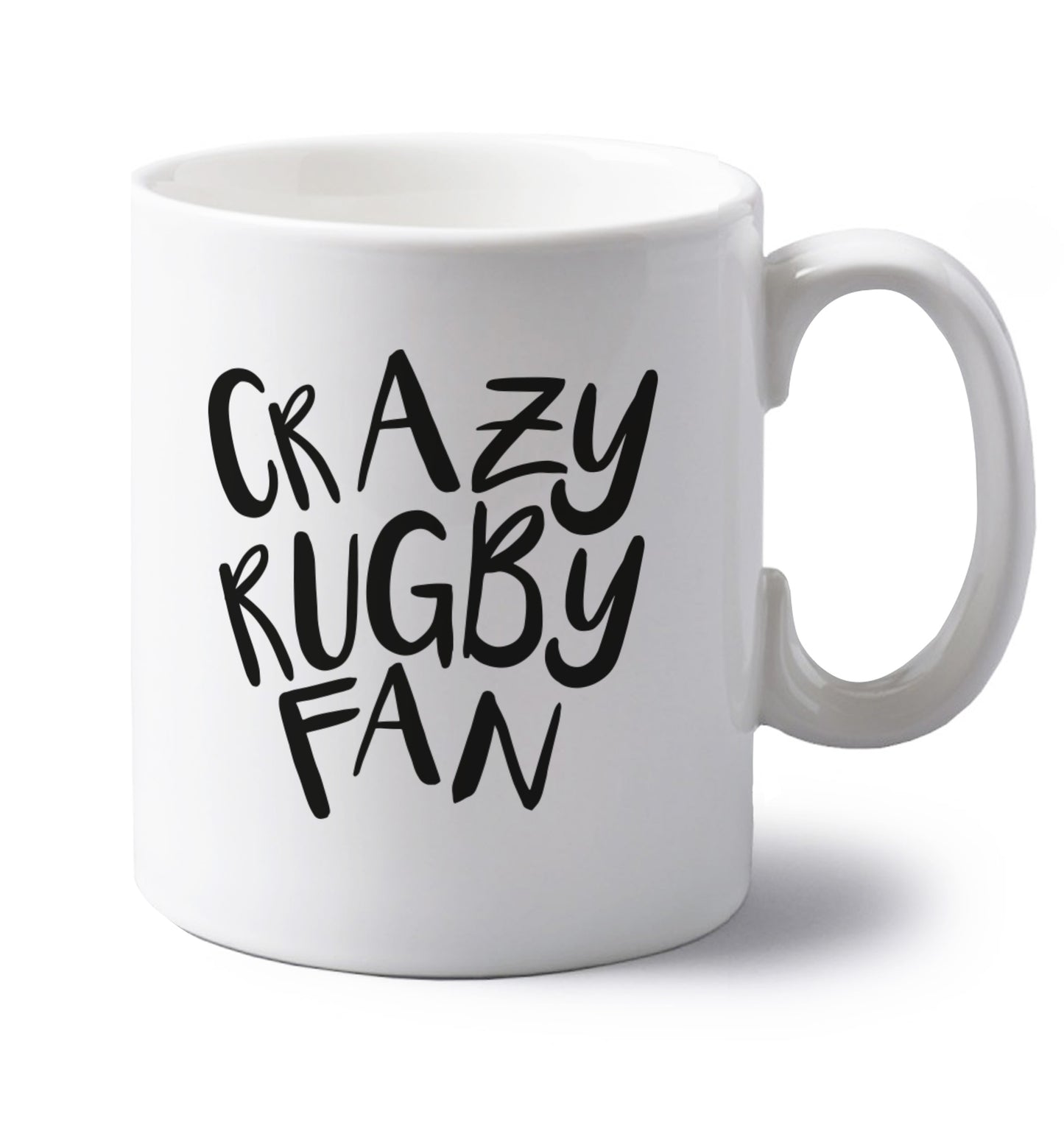 Crazy rugby fan left handed white ceramic mug