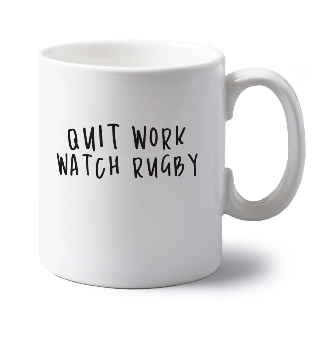 Quit work watch rugby left handed white ceramic mug