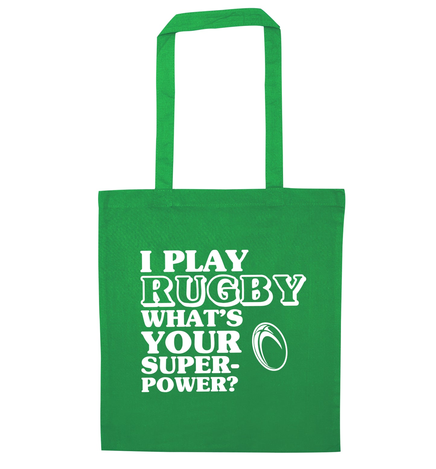 I play rugby what's your superpower? green tote bag