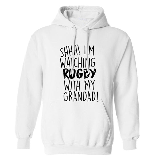Shh I'm watching rugby with my grandaughter adults unisex white hoodie 2XL