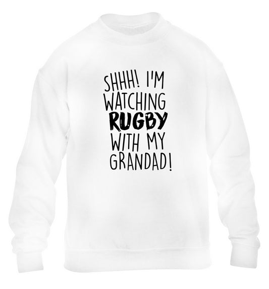 Shh I'm watching rugby with my grandaughter children's white sweater 12-13 Years