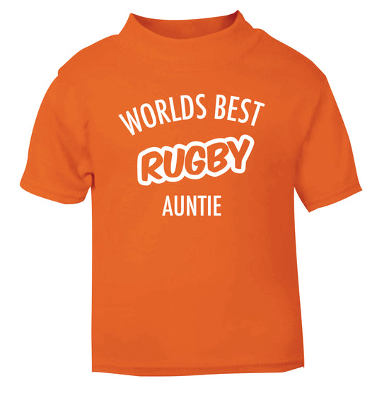 Worlds best rugby auntie orange Baby Toddler Tshirt 2 Years