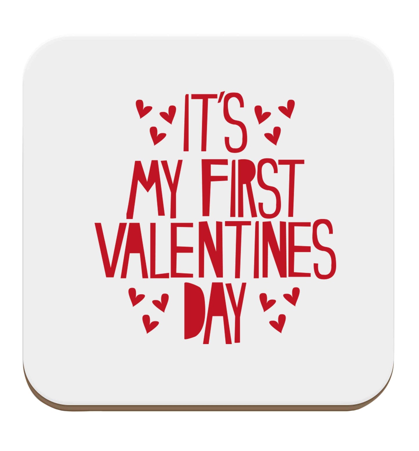 Hearts It's my First Valentine's Day set of four coasters
