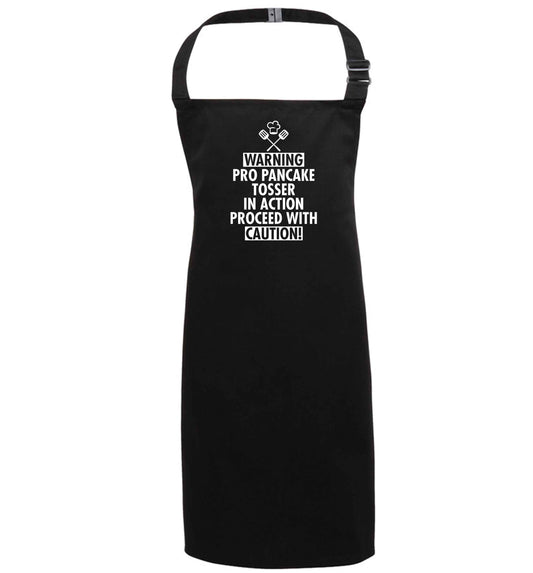 Warning pro pancake tosser in action proceed with caution black apron 7-10 years
