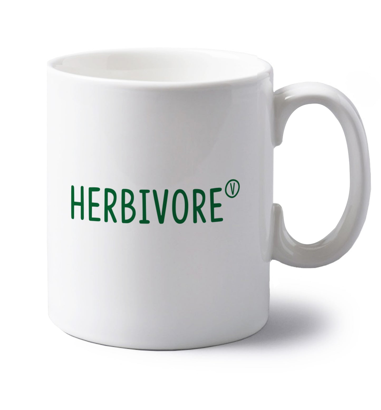 Herbivore left handed white ceramic mug