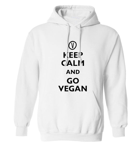 Keep calm and go vegan adults unisex white hoodie 2XL
