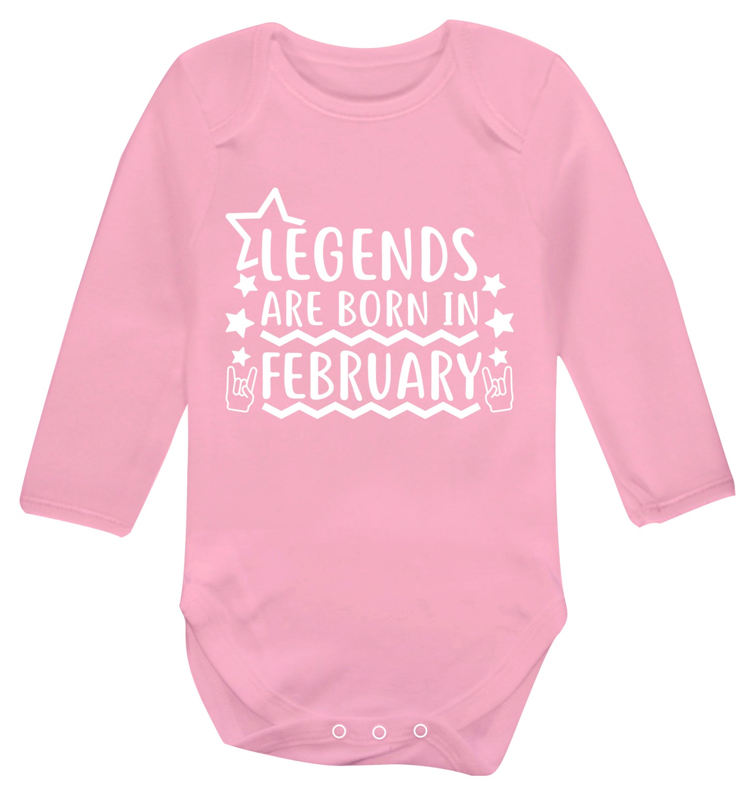 Legends are born in February Baby Vest long sleeved pale pink 6-12 months