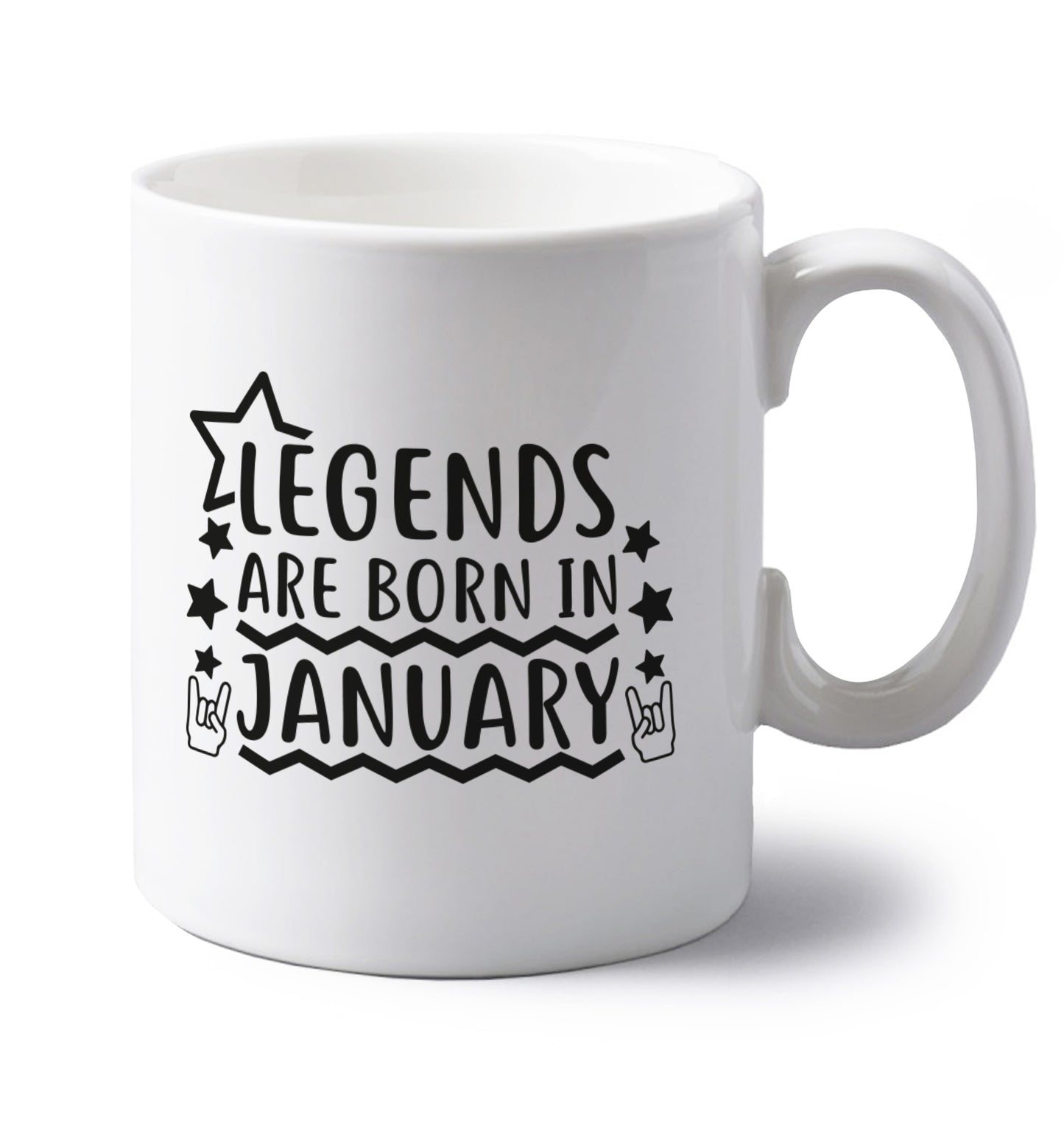 Legends are born in January left handed white ceramic mug