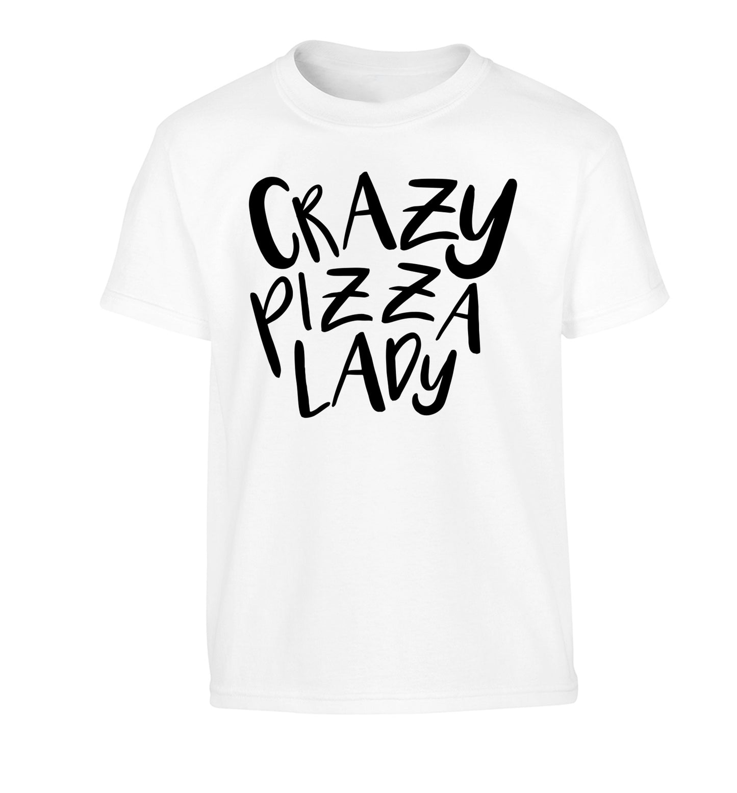 Crazy pizza lady Children's white Tshirt 12-13 Years