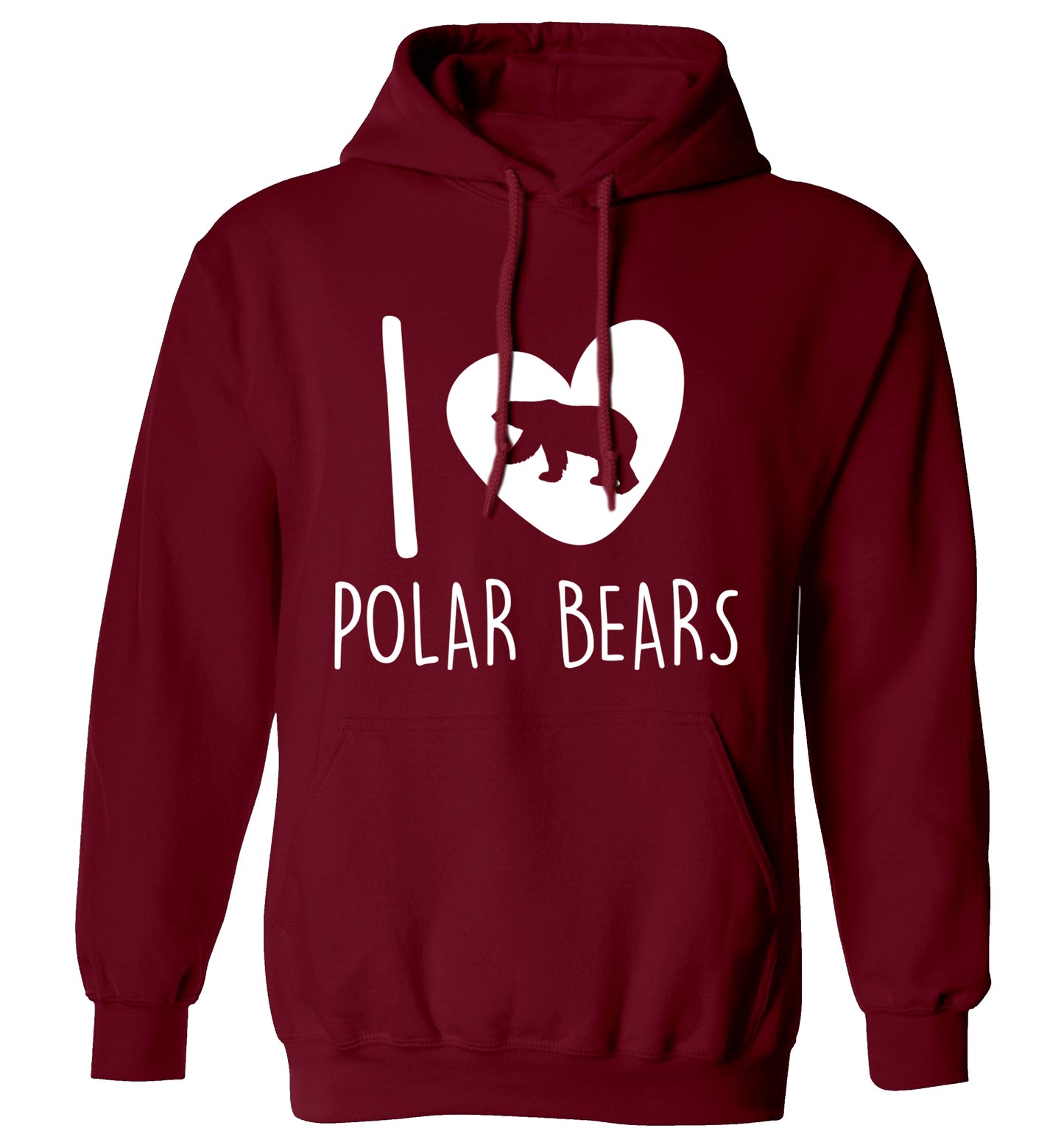 I Love Polar Bears adults unisex maroon hoodie 2XL