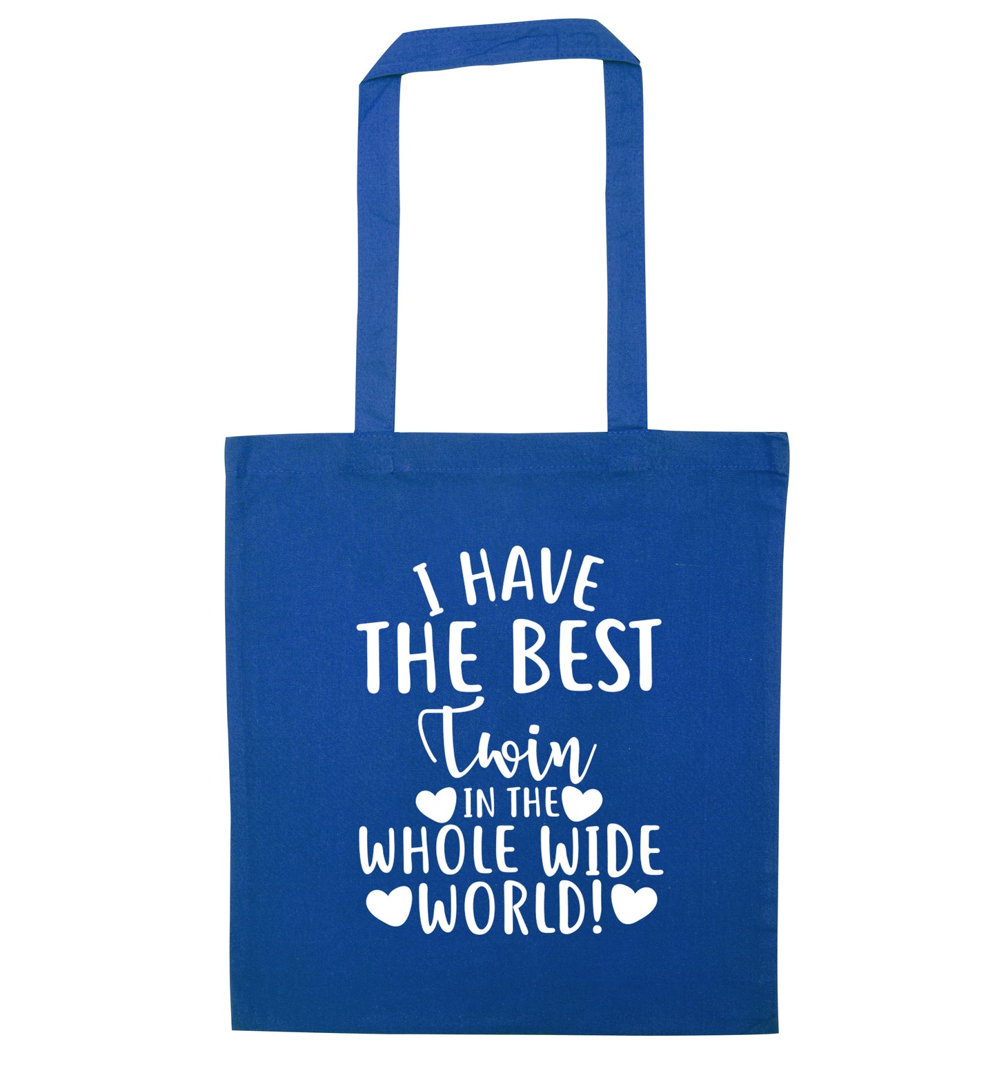 I have the best twin in the whole wide world! blue tote bag