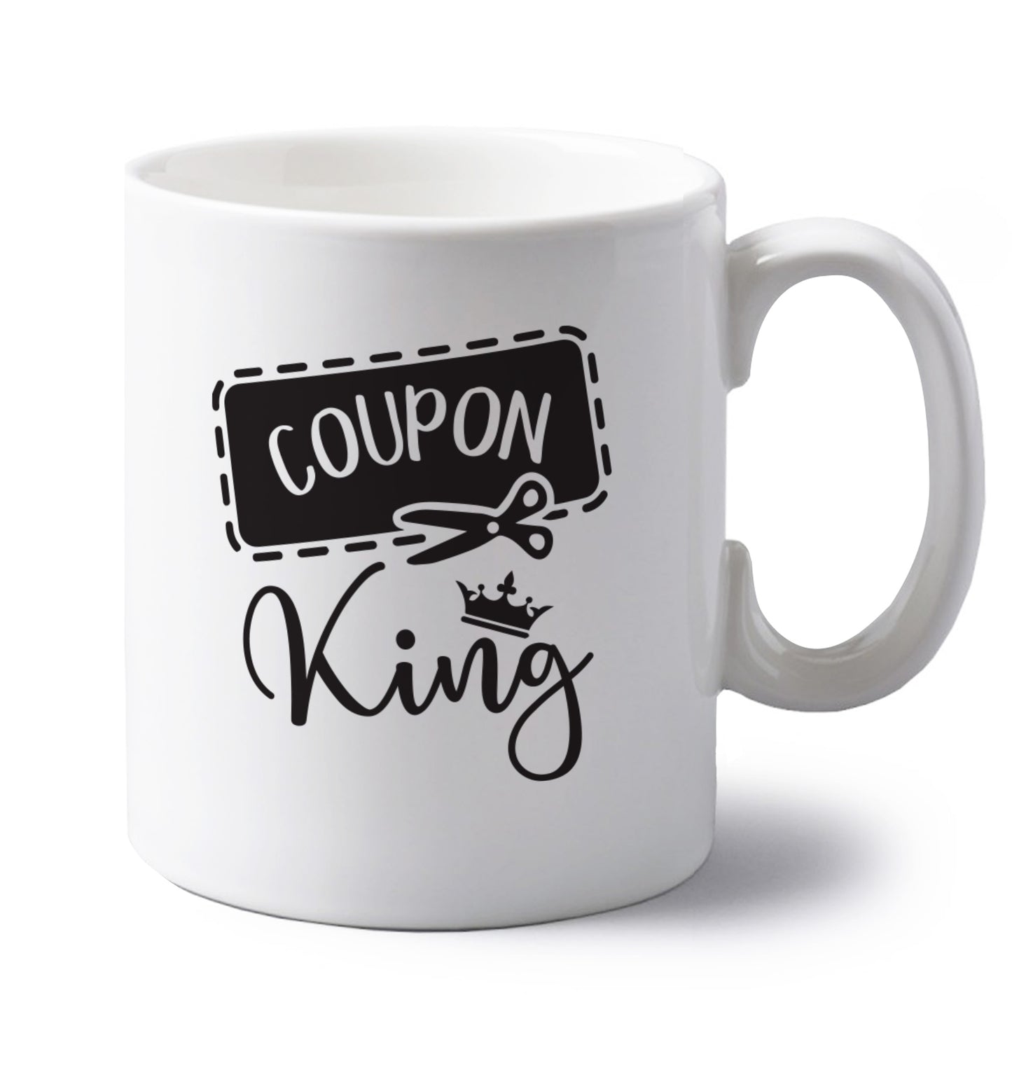 Coupon King left handed white ceramic mug