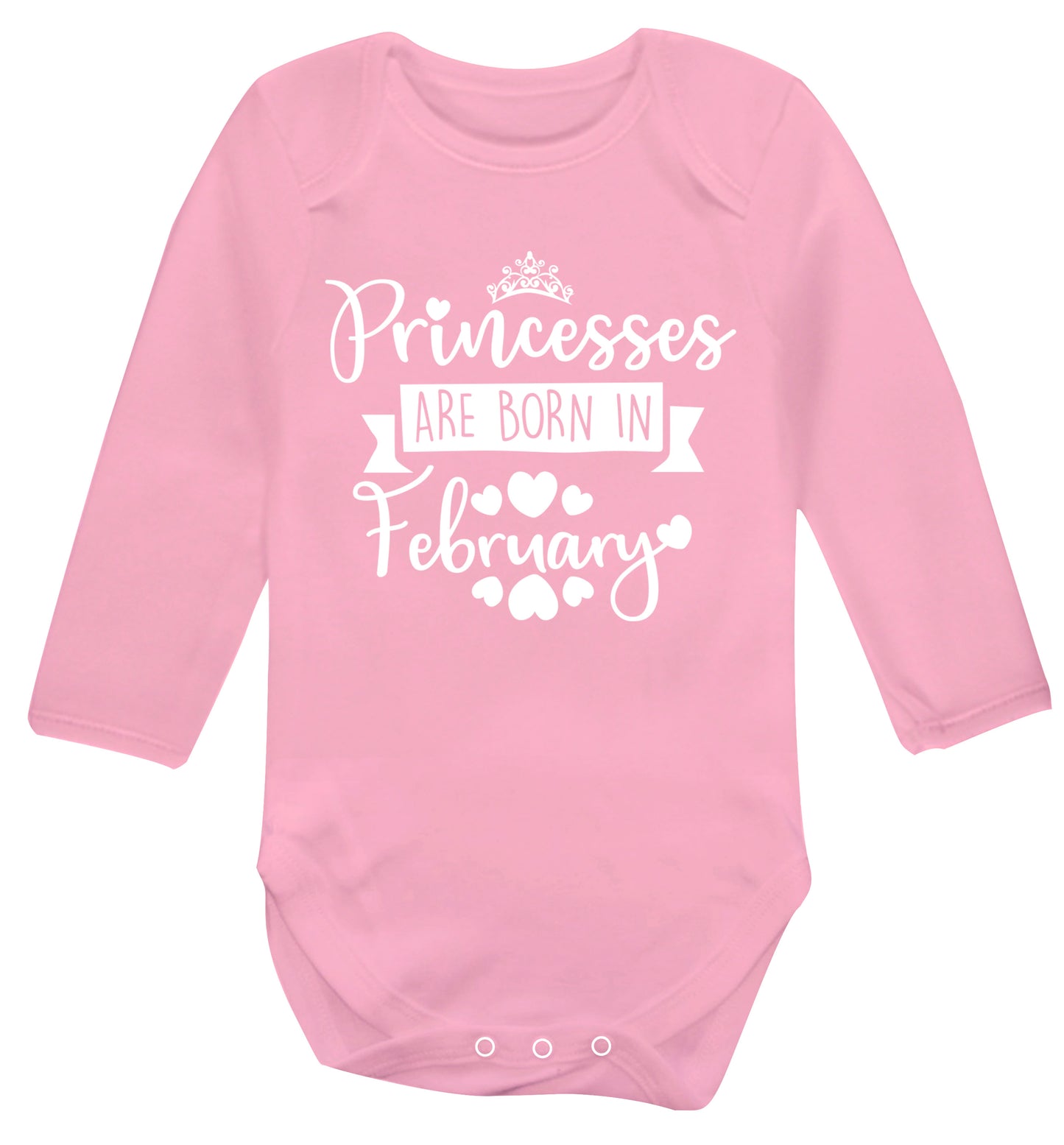 Princesses are born in February Baby Vest long sleeved pale pink 6-12 months