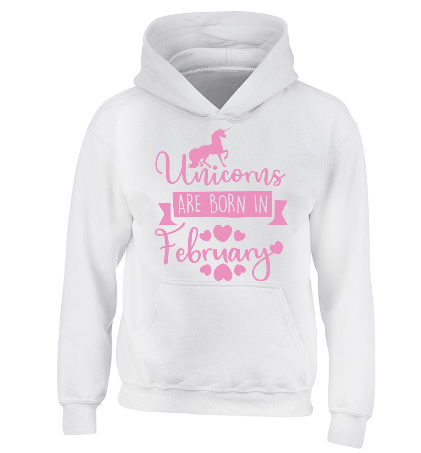 Unicorns are born in February children's white hoodie 12-13 Years