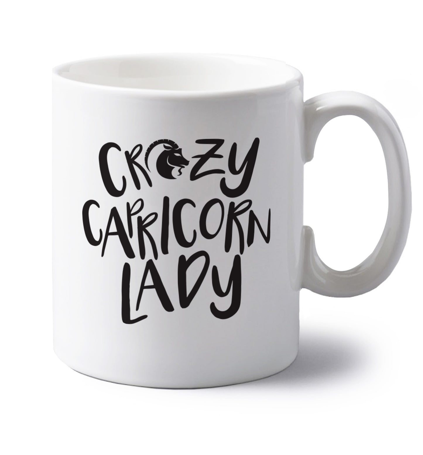Crazy capricorn lady left handed white ceramic mug