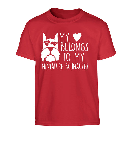 My heart belongs to my miniature schnauzer Children's red Tshirt 12-13 Years