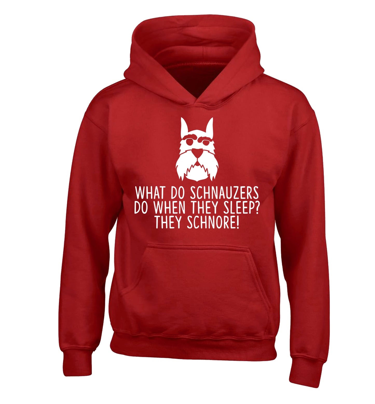 What do schnauzers do when they sleep? Schnore! children's red hoodie 12-13 Years