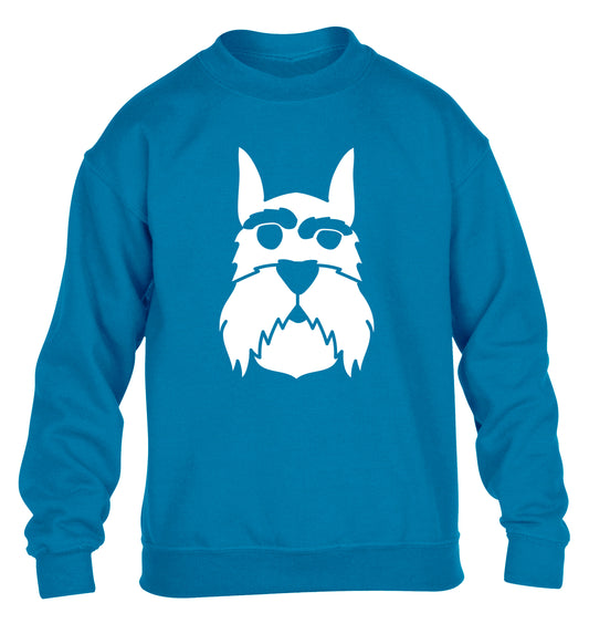 Schnauzer dog illustration children's blue sweater 12-13 Years