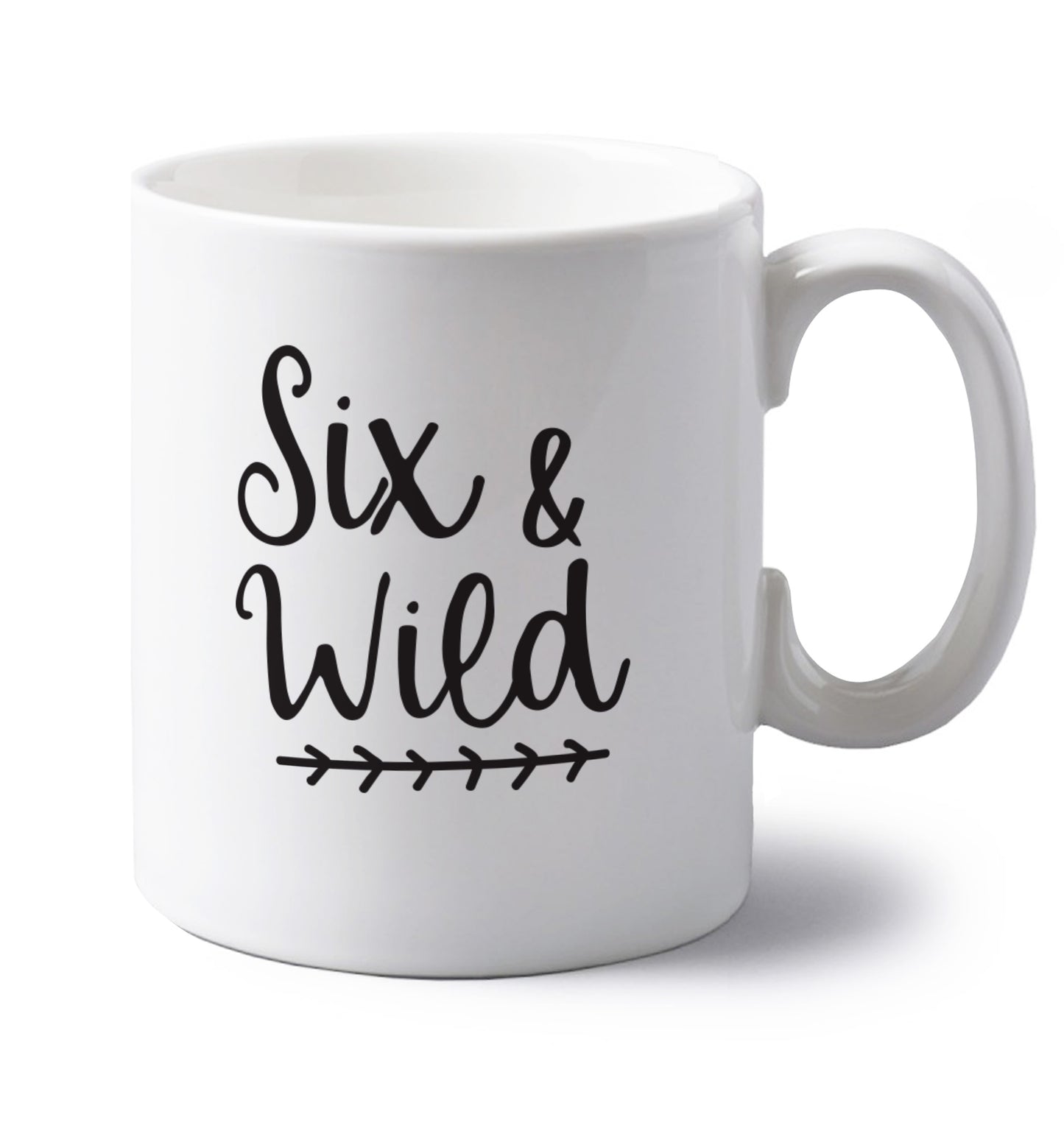 Six and wild left handed white ceramic mug