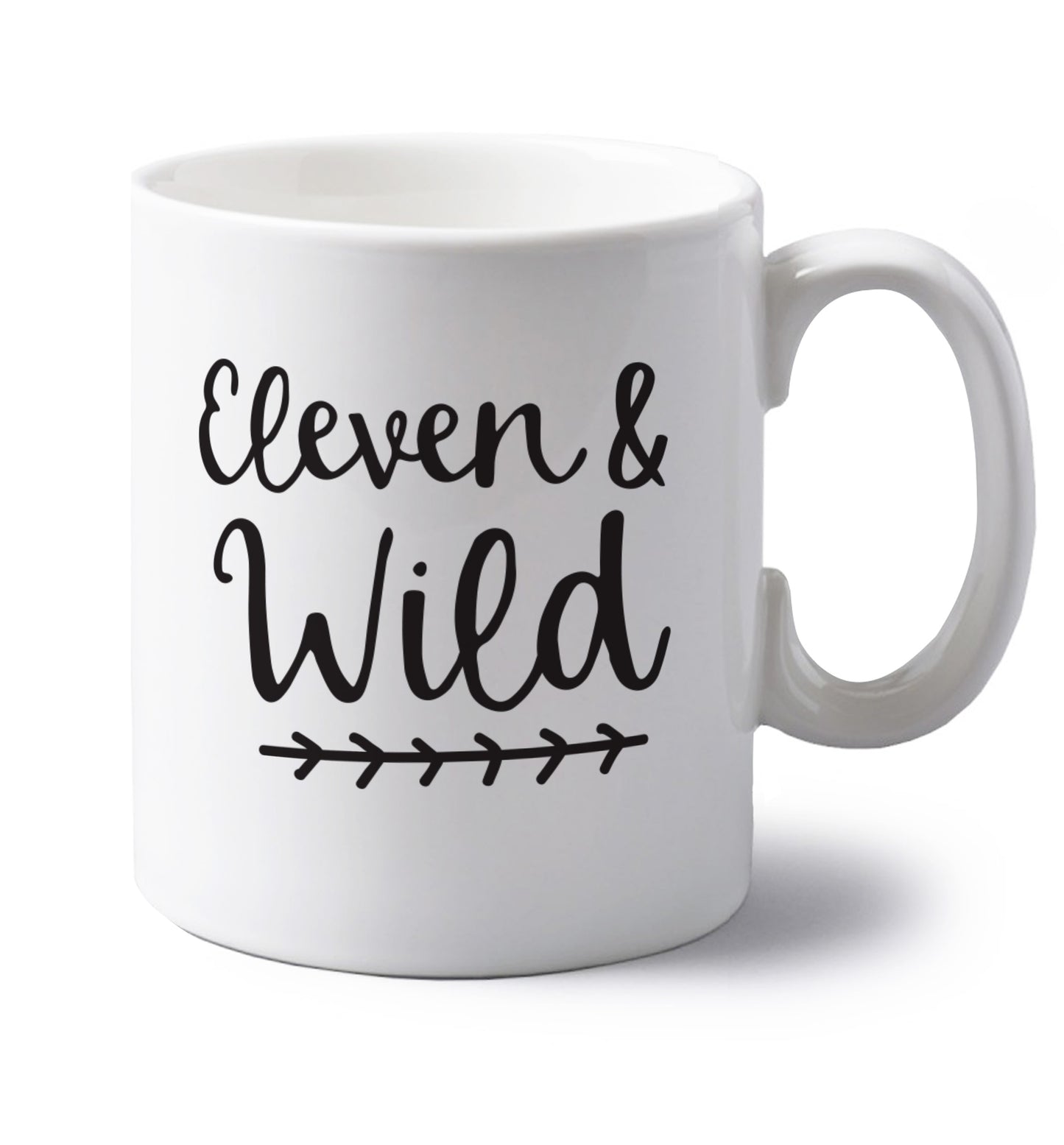 Eleven and wild left handed white ceramic mug