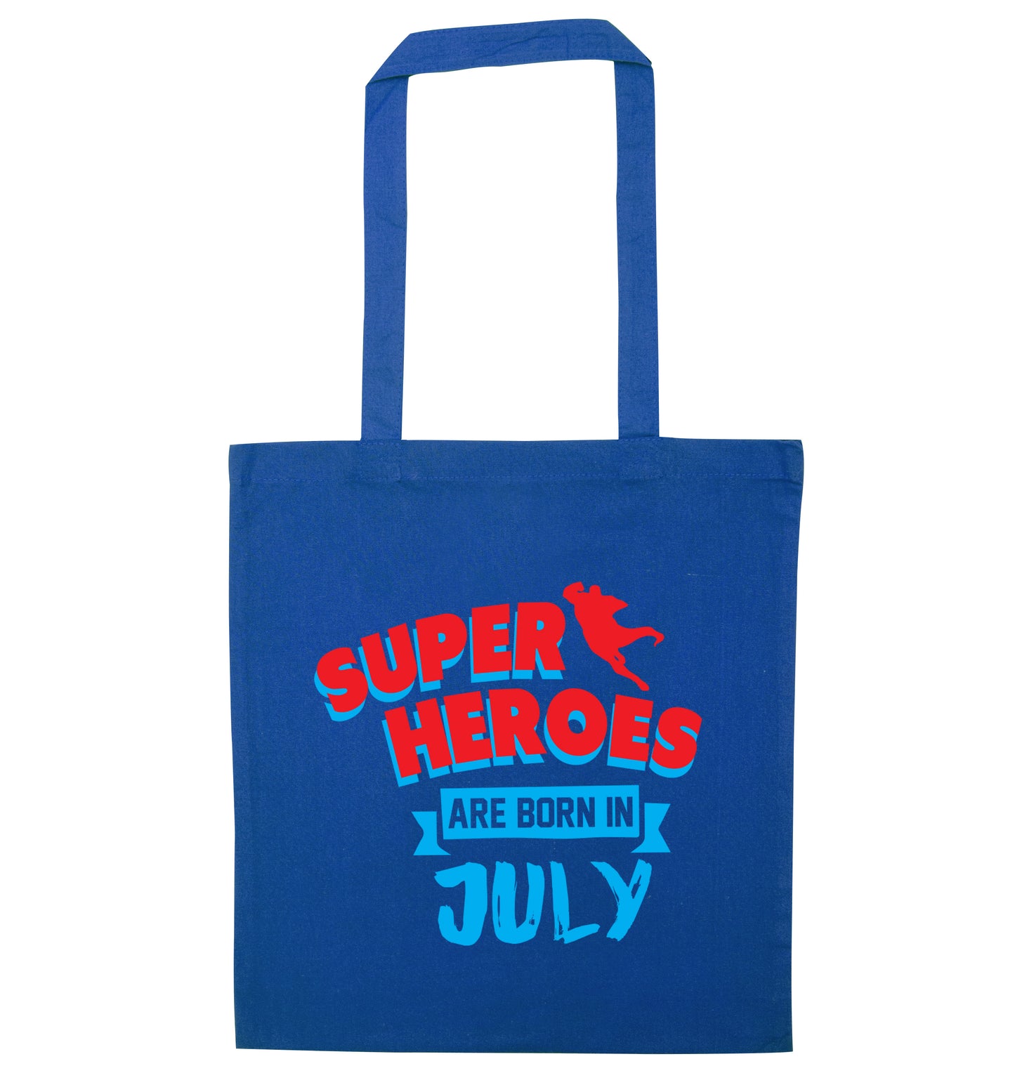 Superheroes are born in July blue tote bag