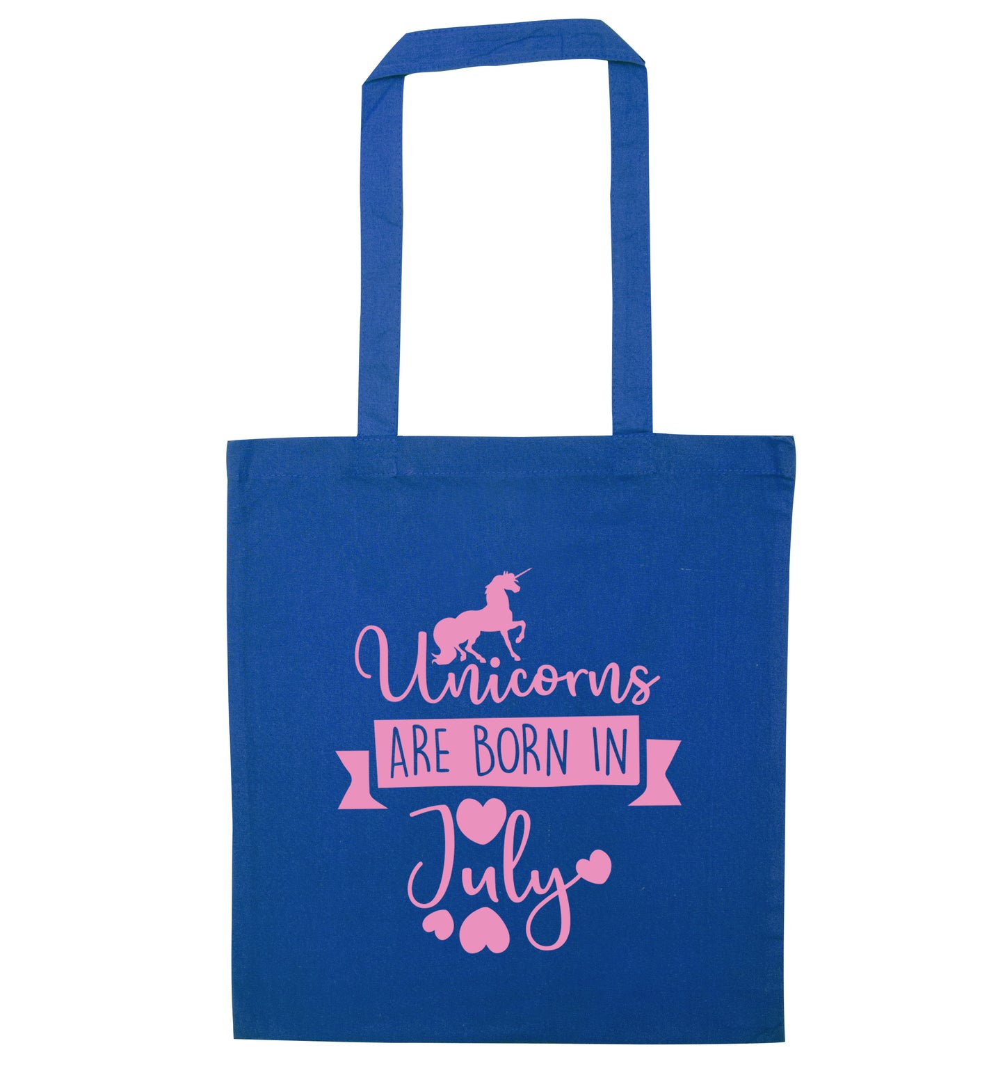 Unicorns are born in July blue tote bag