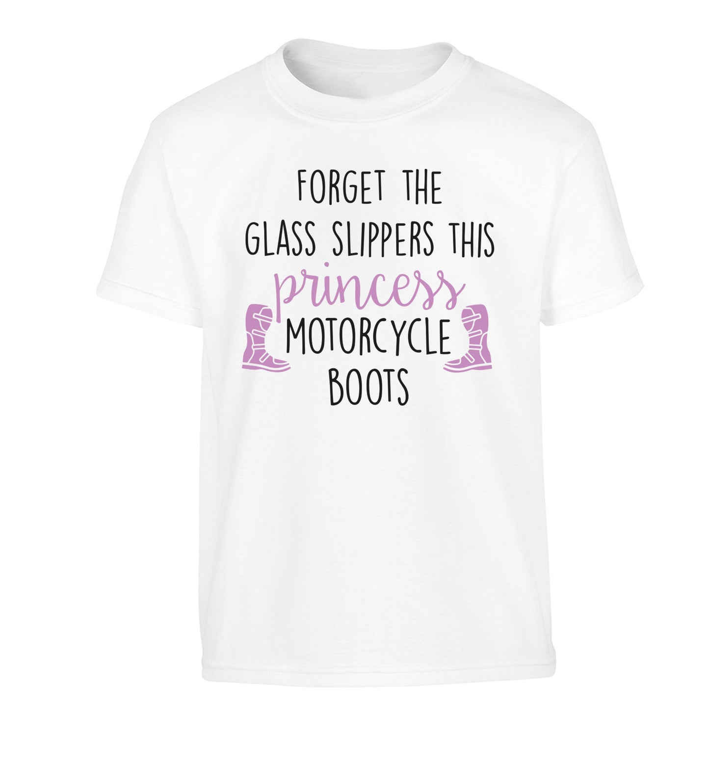 Forget the glass slippers this princess wears motorcycle boots Children's white Tshirt 12-13 Years