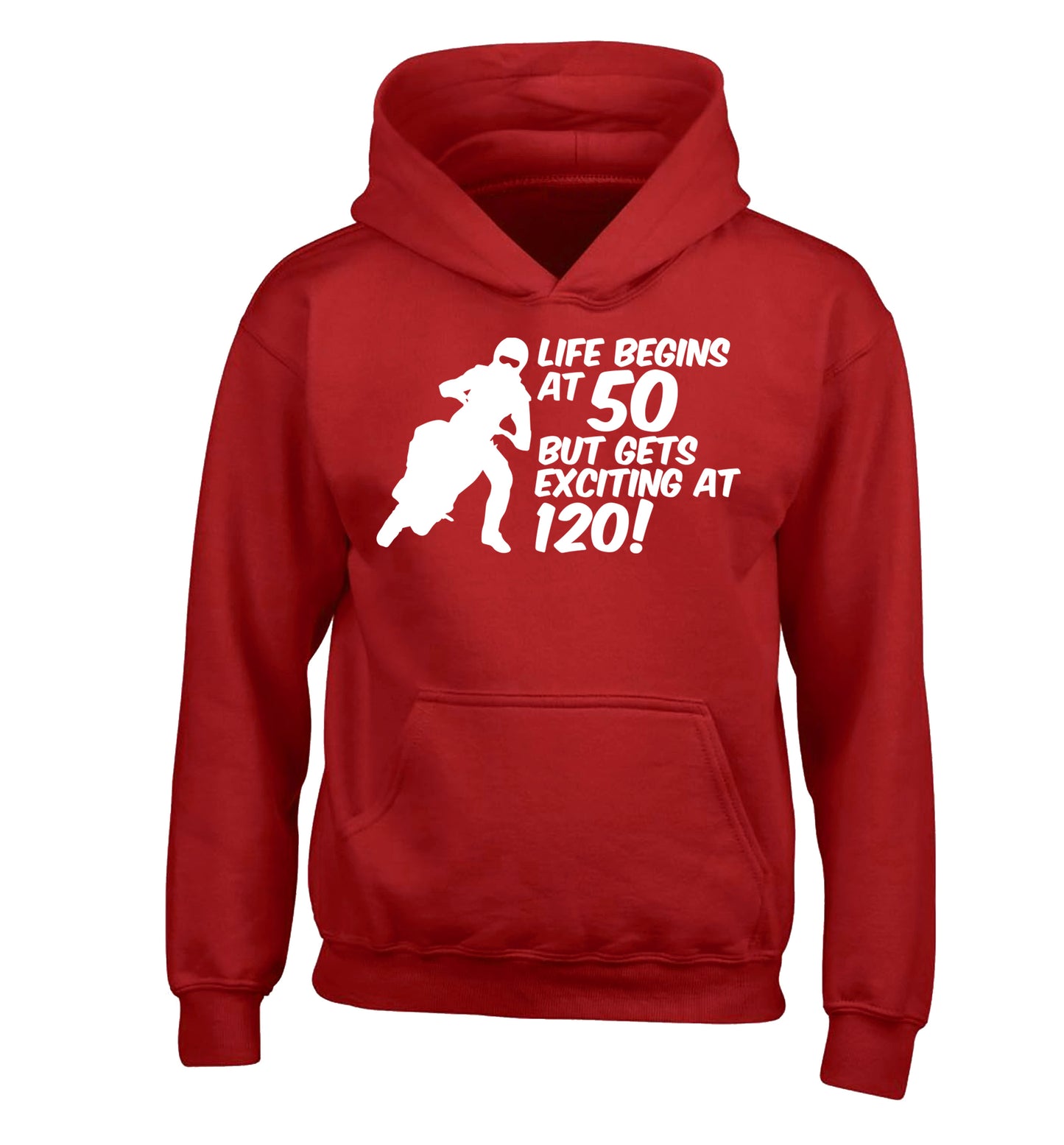 Life begins at 50 but it gets exciting at 120 children's red hoodie 12-13 Years