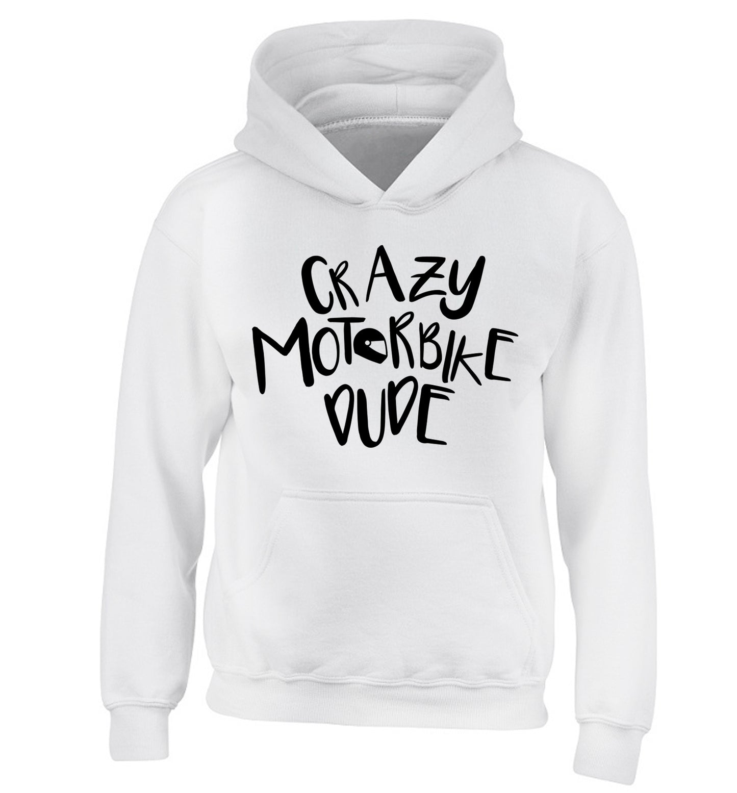 Crazy motorbike dude children's white hoodie 12-13 Years