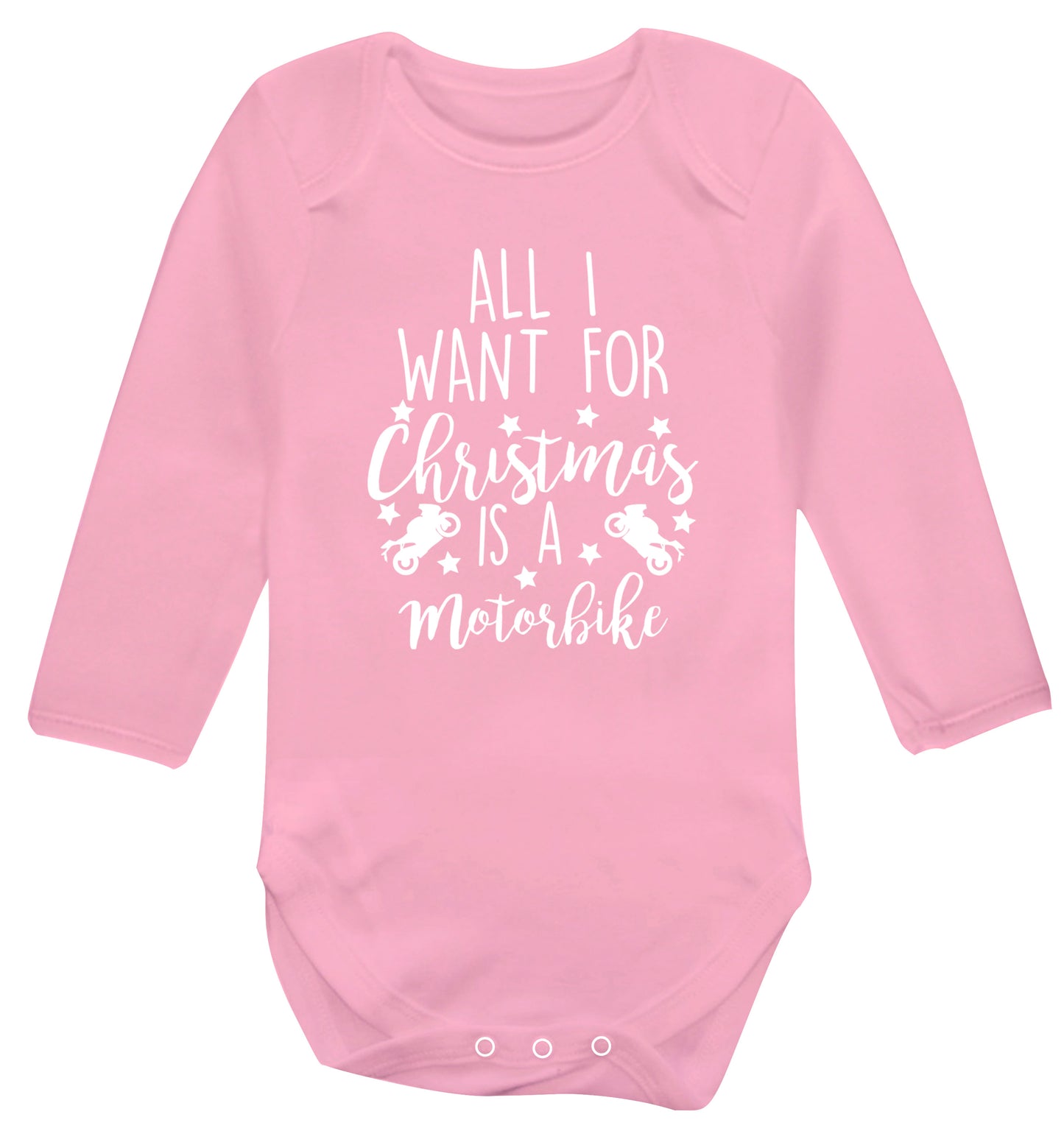 All I want for Christmas is a motorbike Baby Vest long sleeved pale pink 6-12 months