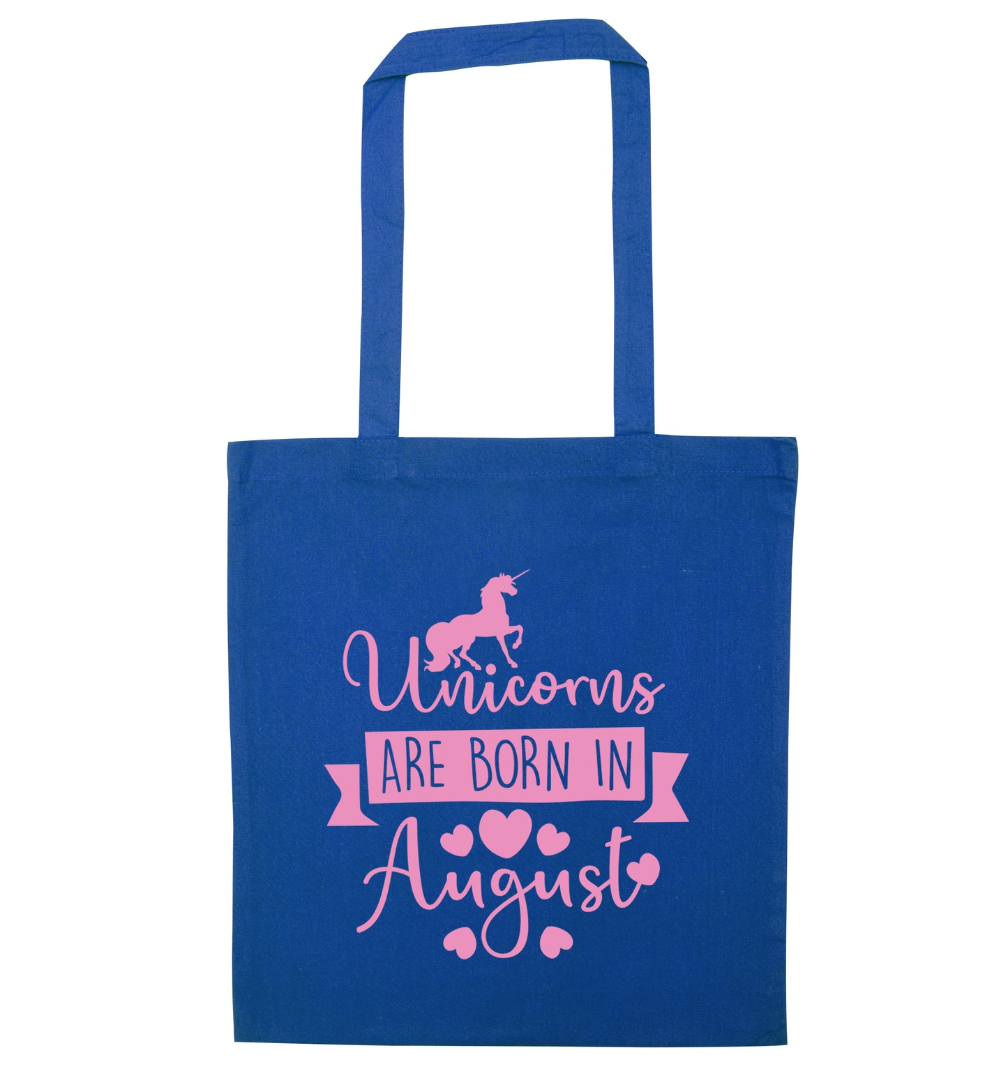Unicorns are born in August blue tote bag