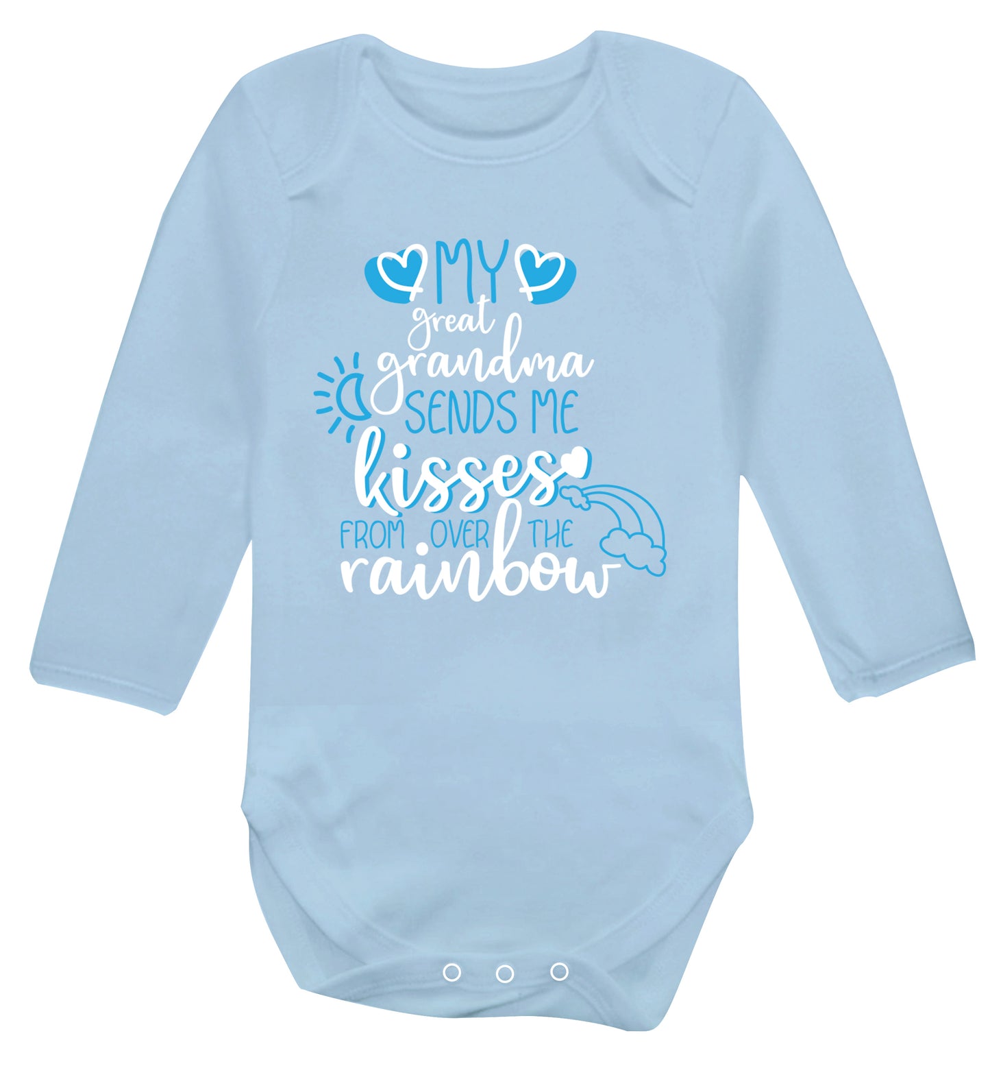 My great grandma sends me kisses from over the rainbow Baby Vest long sleeved pale blue 6-12 months